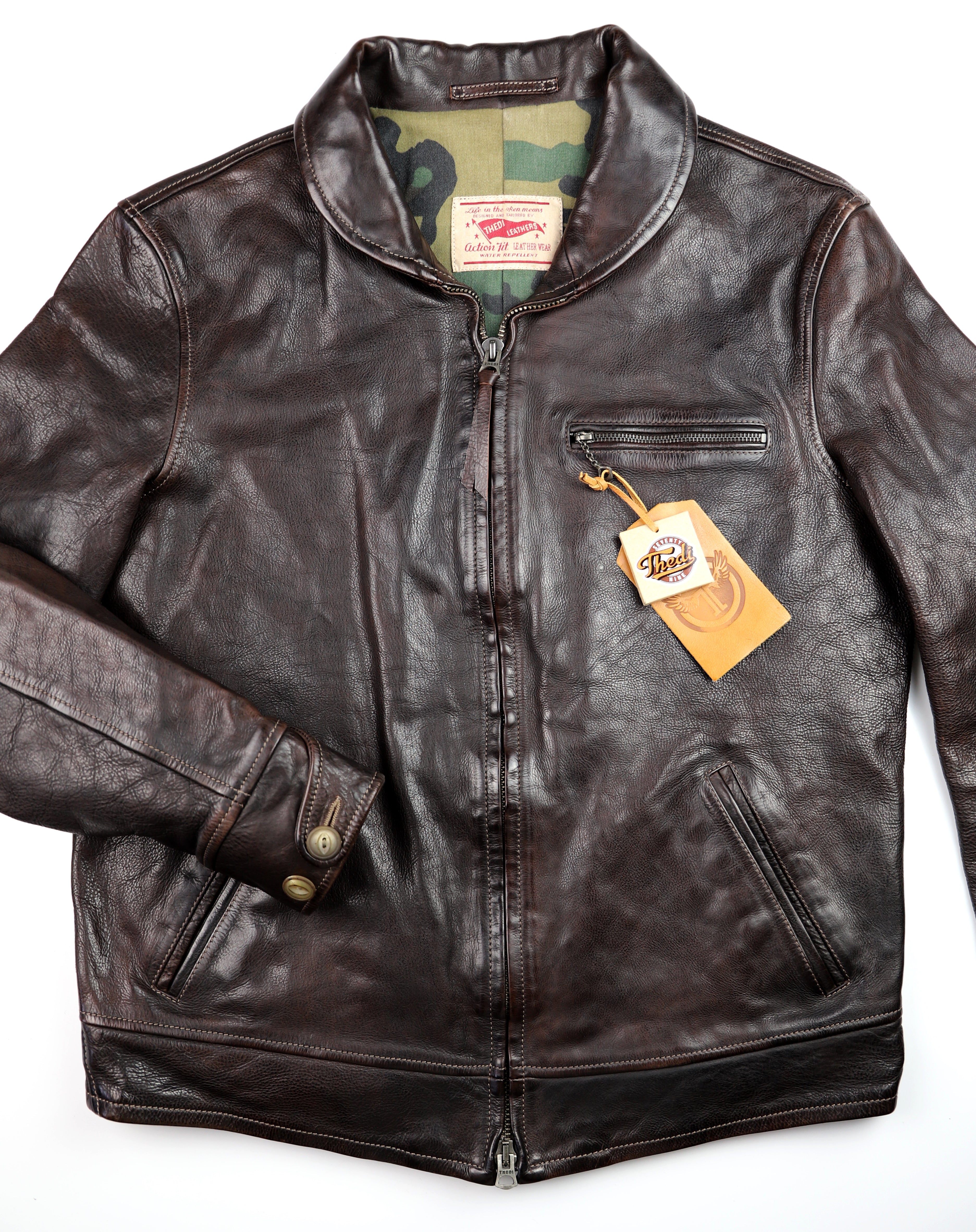 Thedi Markos Zip-Up Shawl Collar Jacket, size 2XL, Brown Canneto Cowhide