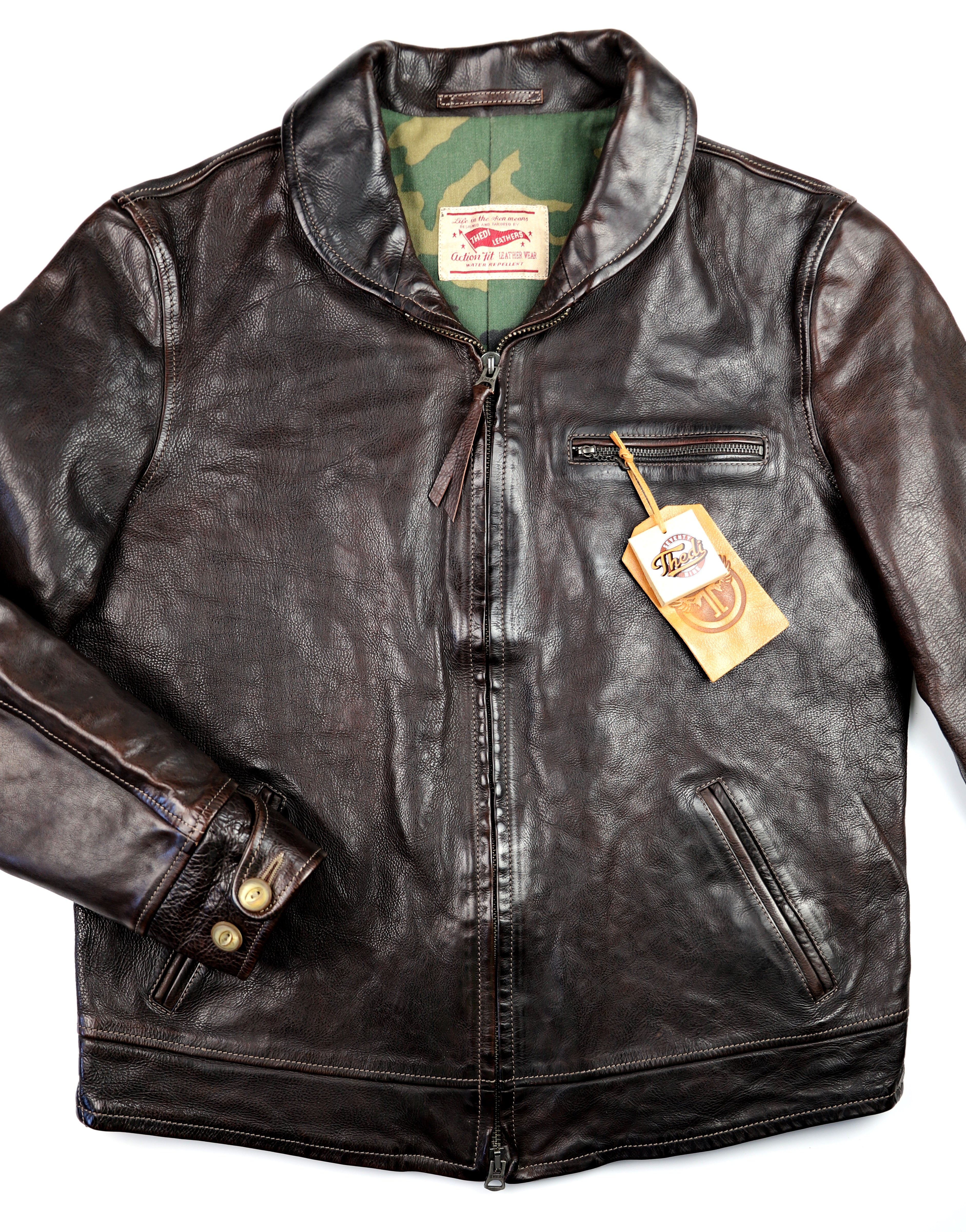Thedi Markos Zip-Up Shawl Collar Jacket, size 3XL, Brown Canneto Cowhide