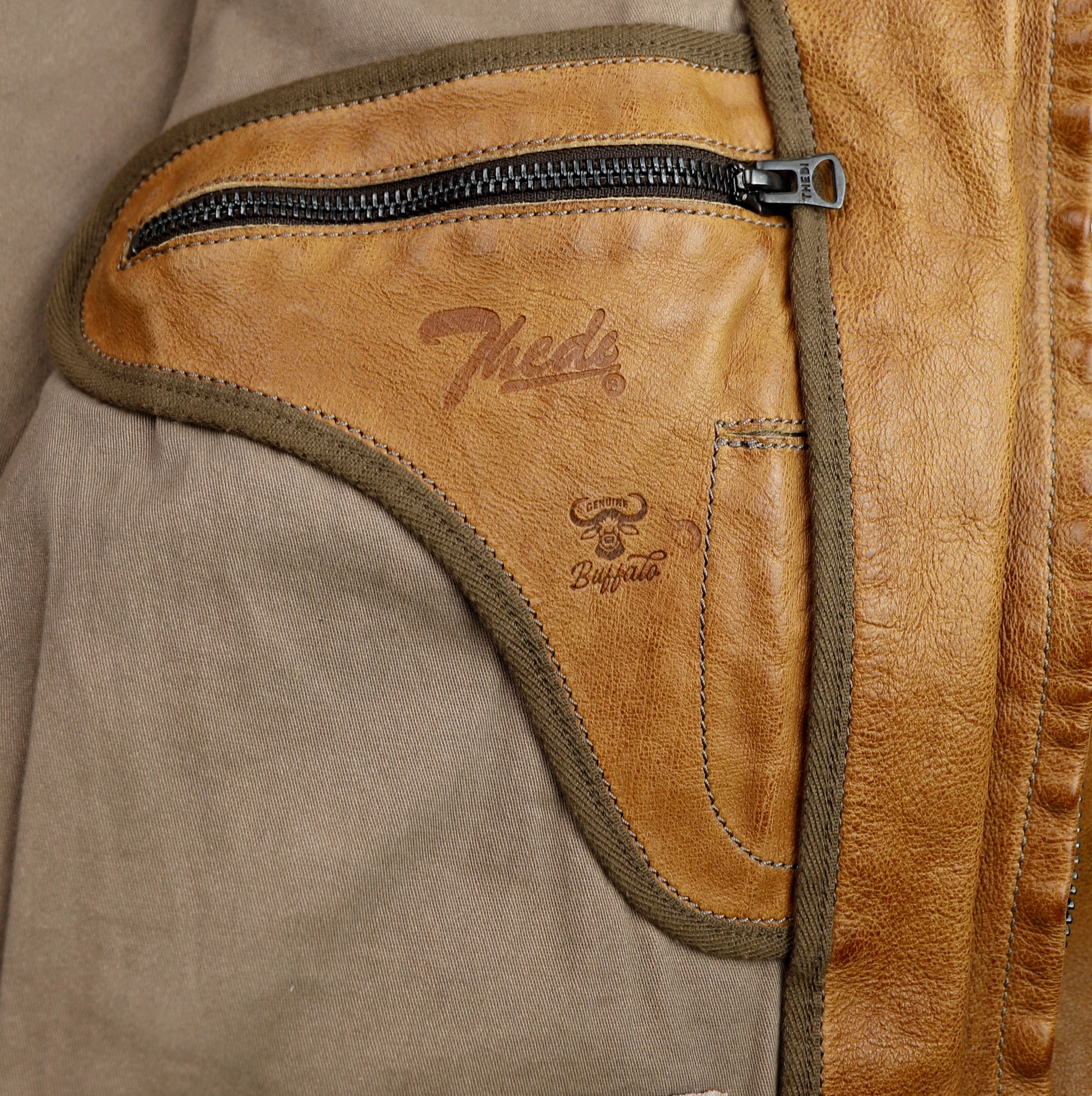 Thedi Markos Zip-Up Shawl Collar Jacket, size XXL, Cuoio Buffalo