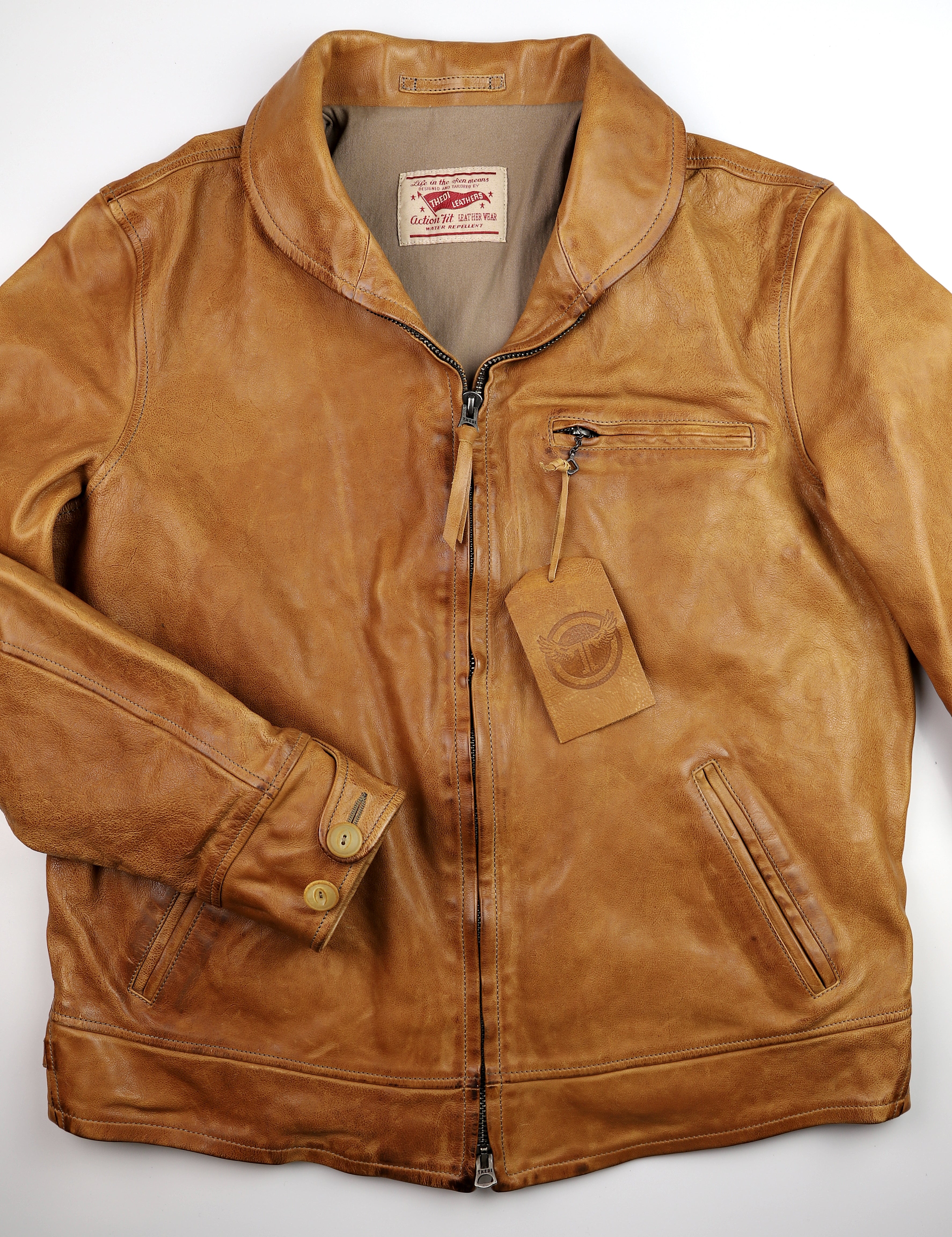 Thedi Markos Zip-Up Shawl Collar Jacket, size XXL, Cuoio Buffalo