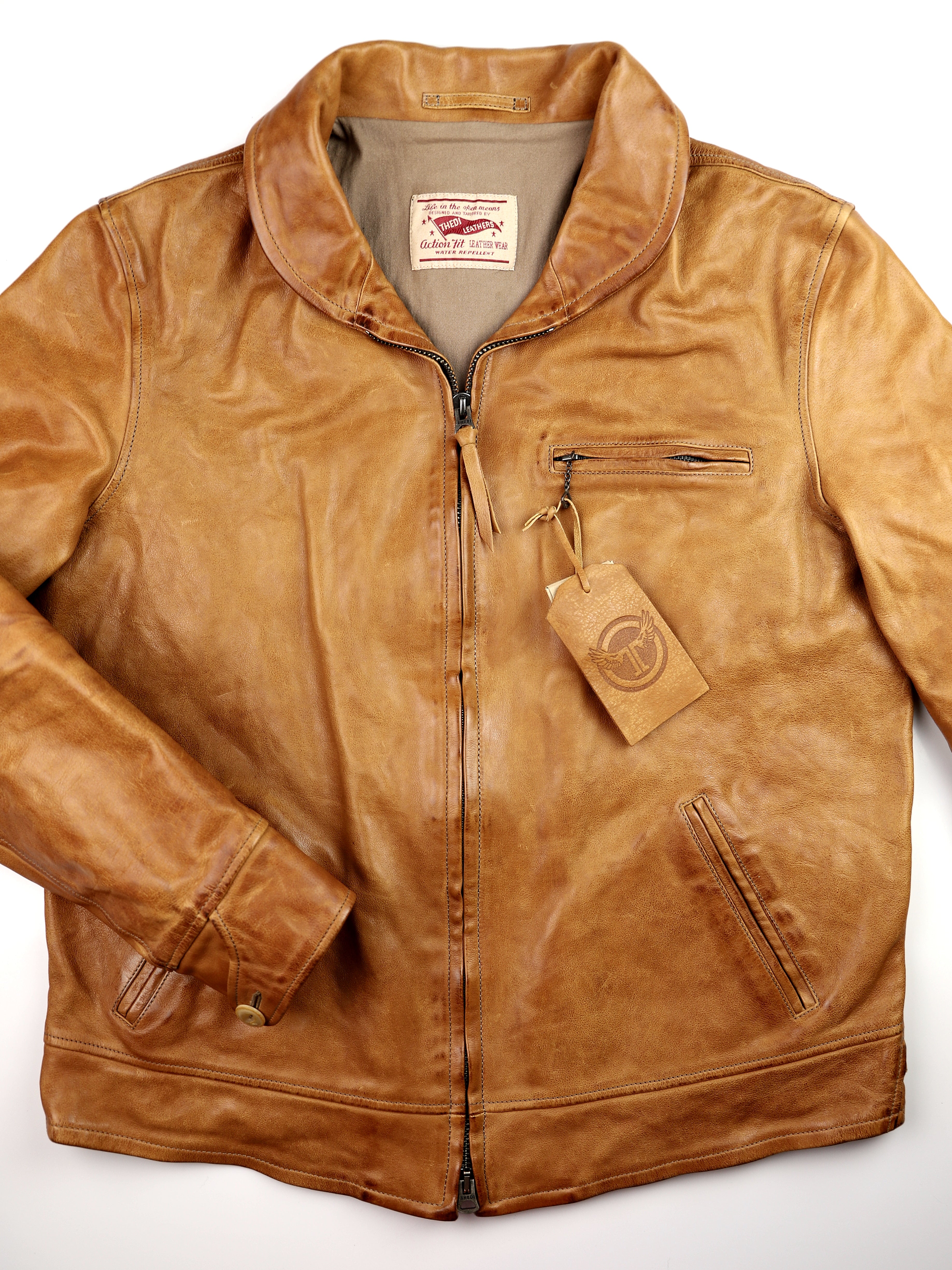 Thedi Markos Zip-Up Shawl Collar Jacket, size 3XL, Cuoio Buffalo