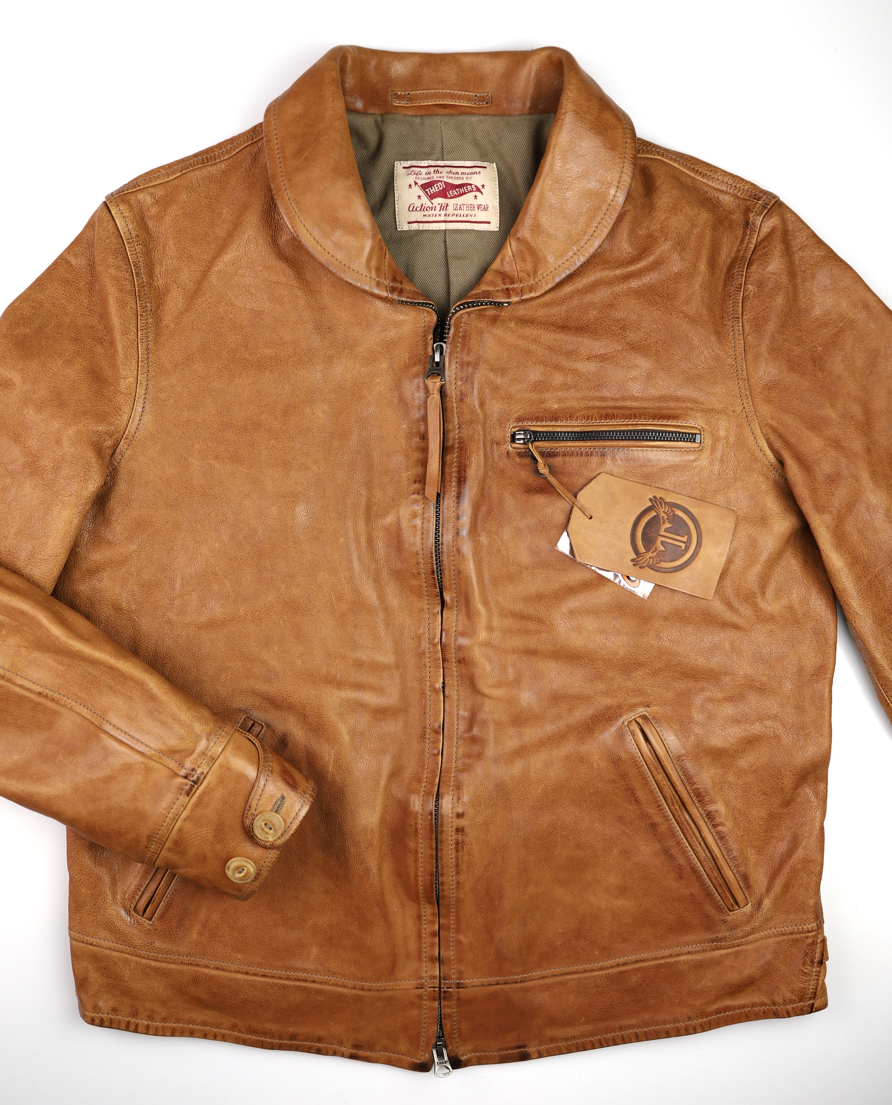 Thedi Markos Zip-Up Shawl Collar Jacket, size 3XL, Cuoio Buffalo