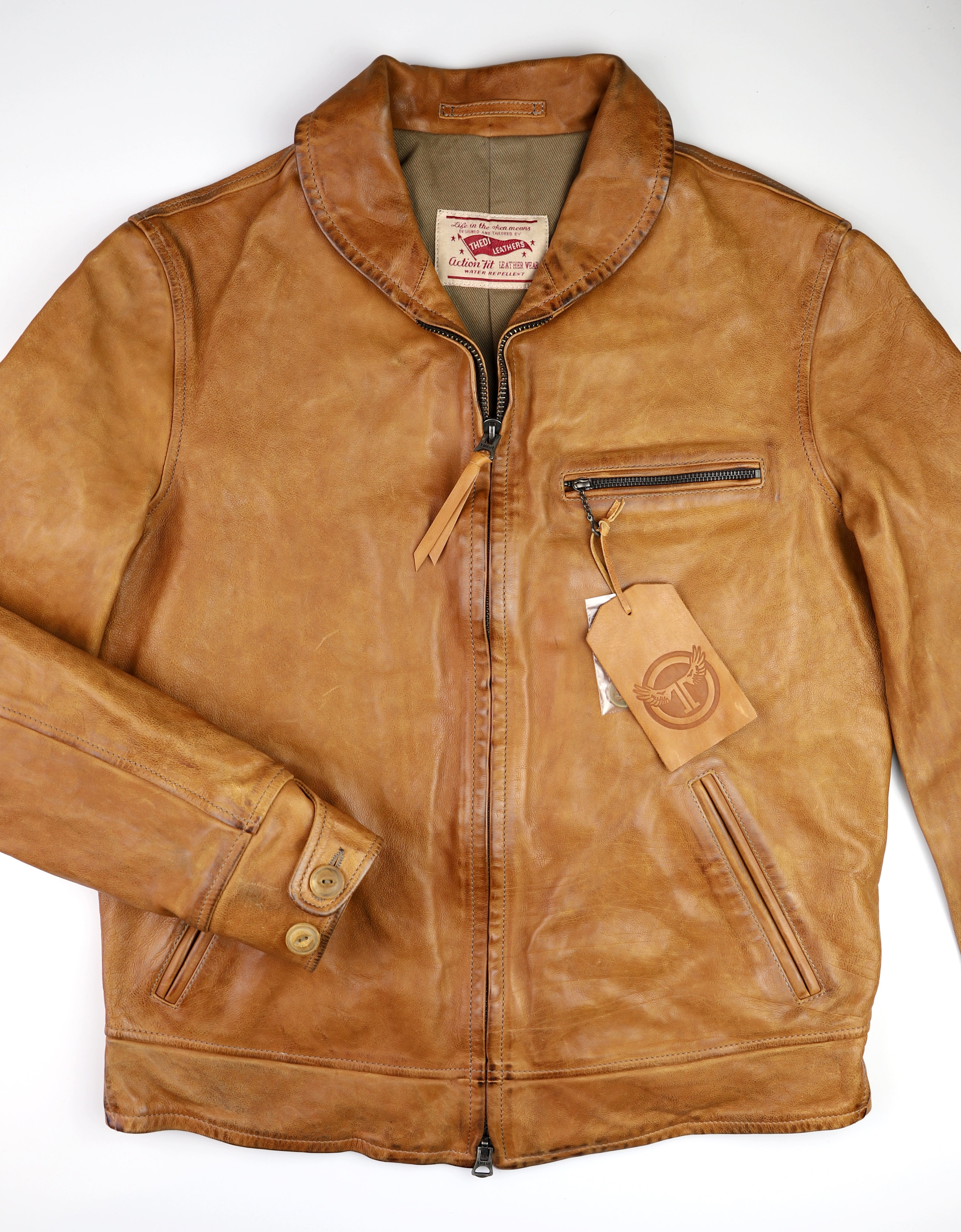 Thedi Markos Zip-Up Shawl Collar Jacket, size Large, Cuoio Buffalo