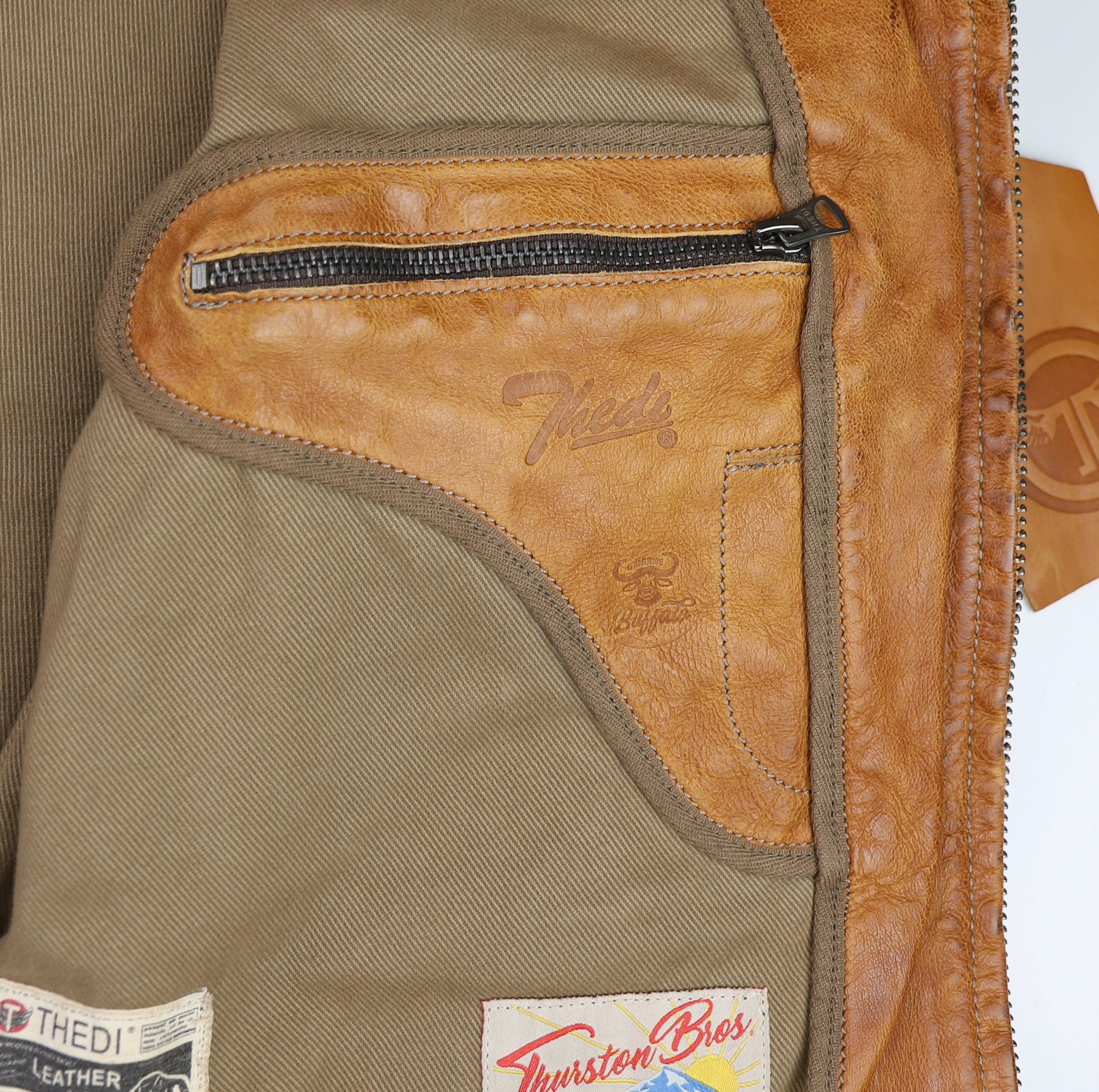 Thedi Markos Zip-Up Shawl Collar Jacket, size Large, Cuoio Buffalo