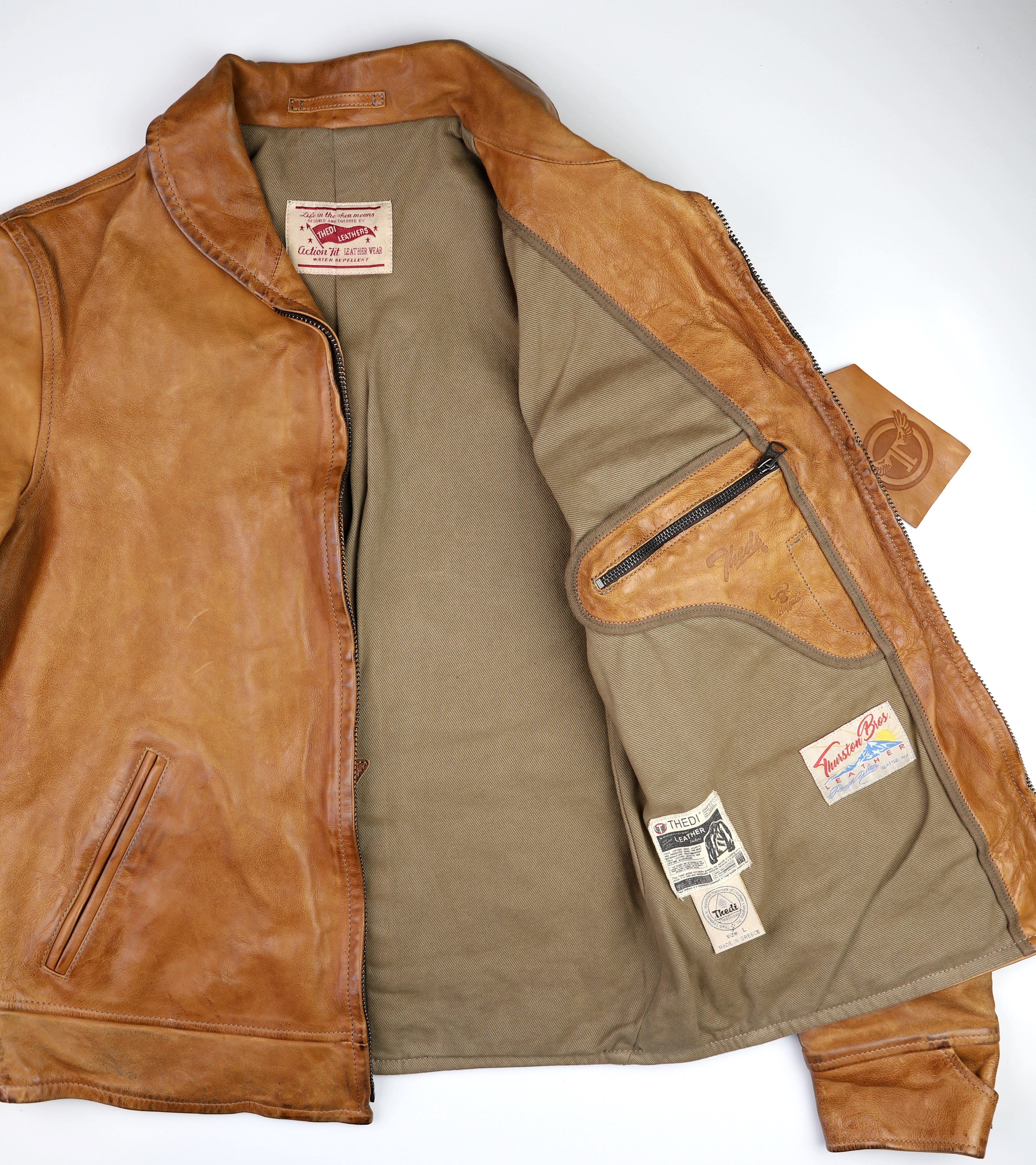 Thedi Markos Zip-Up Shawl Collar Jacket, size Large, Cuoio Buffalo