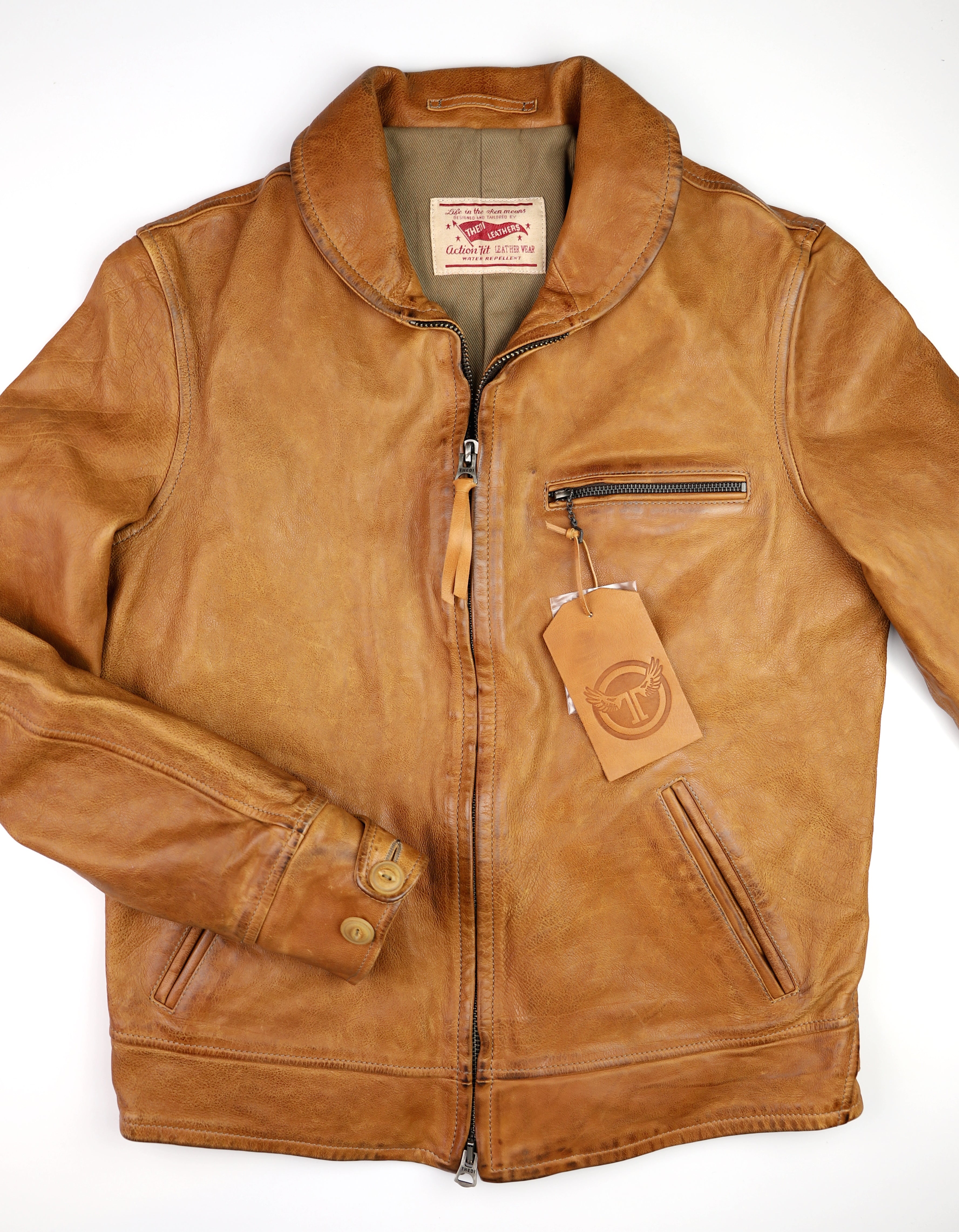 Thedi Markos Zip-Up Shawl Collar Jacket, size Medium, Cuoio Buffalo