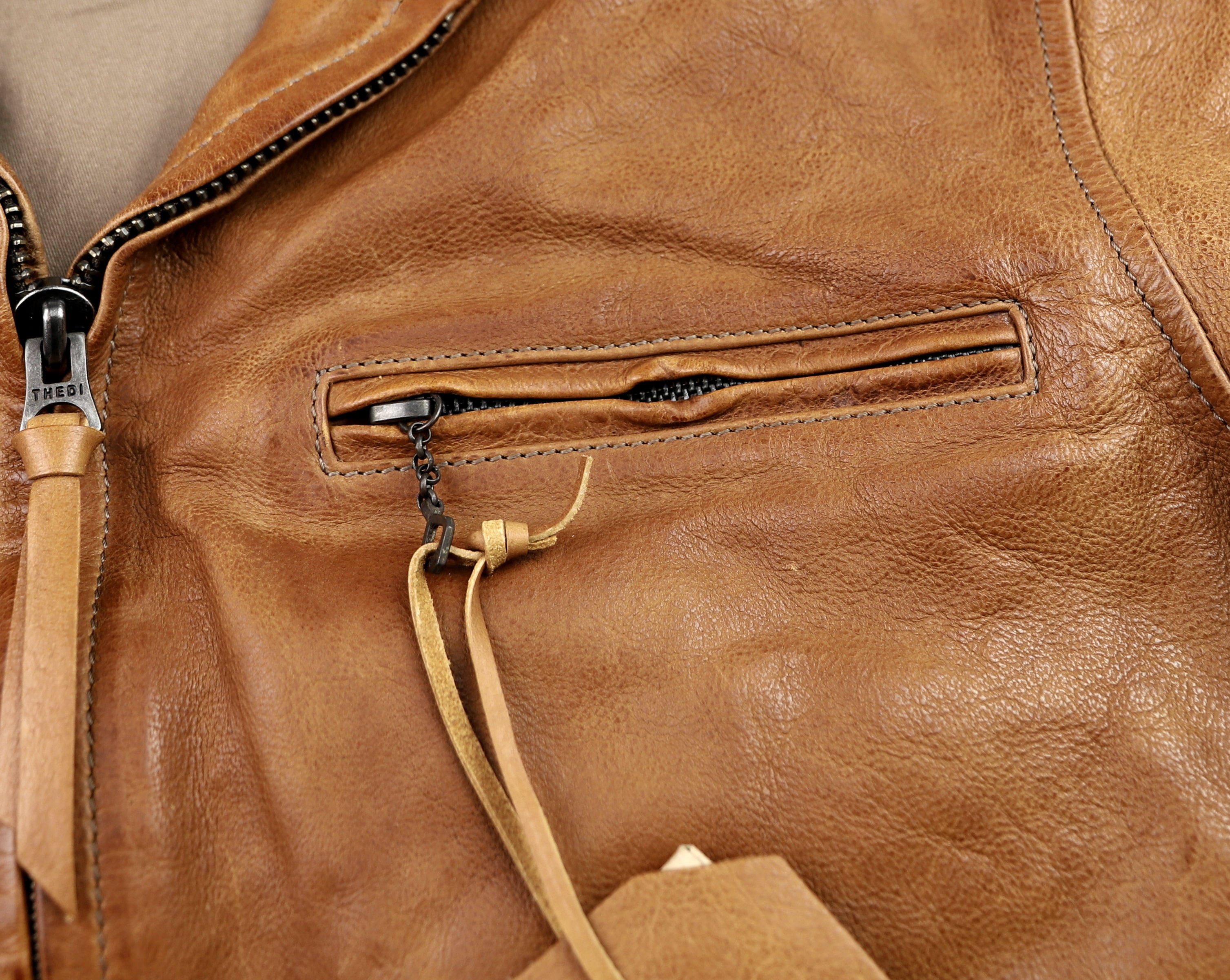 Thedi Markos Zip-Up Shawl Collar Jacket, size Medium, Cuoio Buffalo