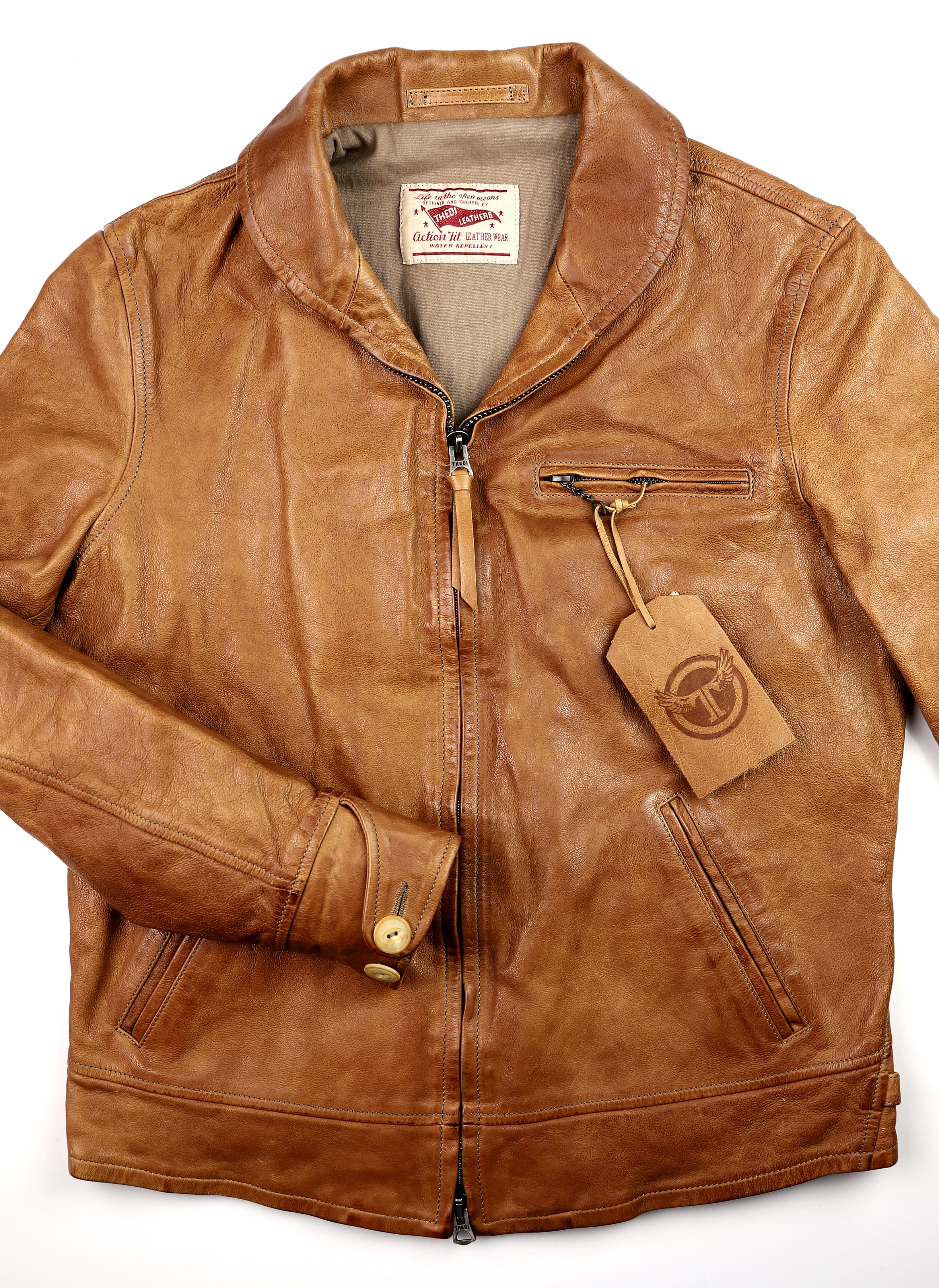 Thedi Markos Zip-Up Shawl Collar Jacket, size Medium, Cuoio Buffalo