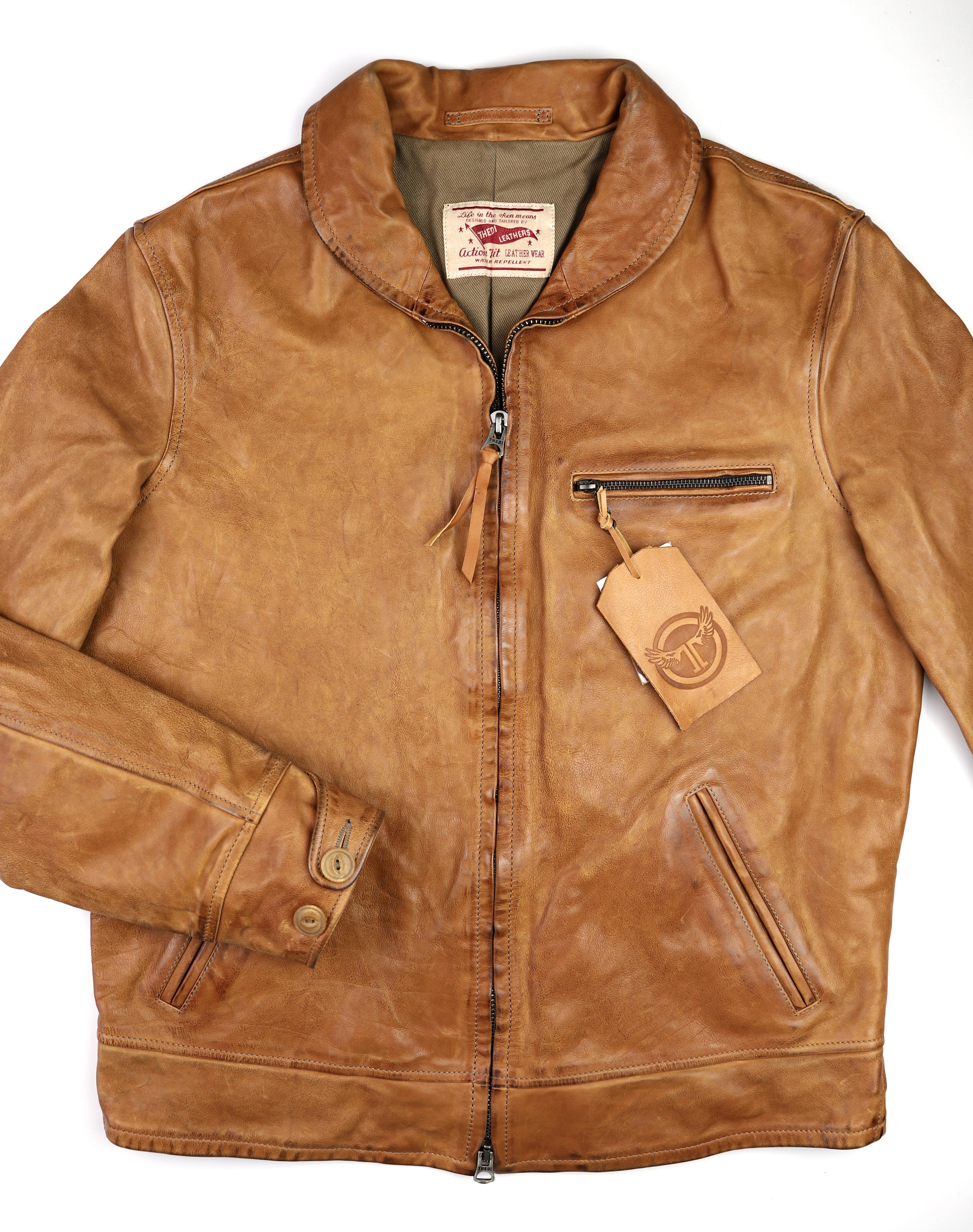 Thedi Markos Zip-Up Shawl Collar Jacket, size XL, Cuoio Buffalo