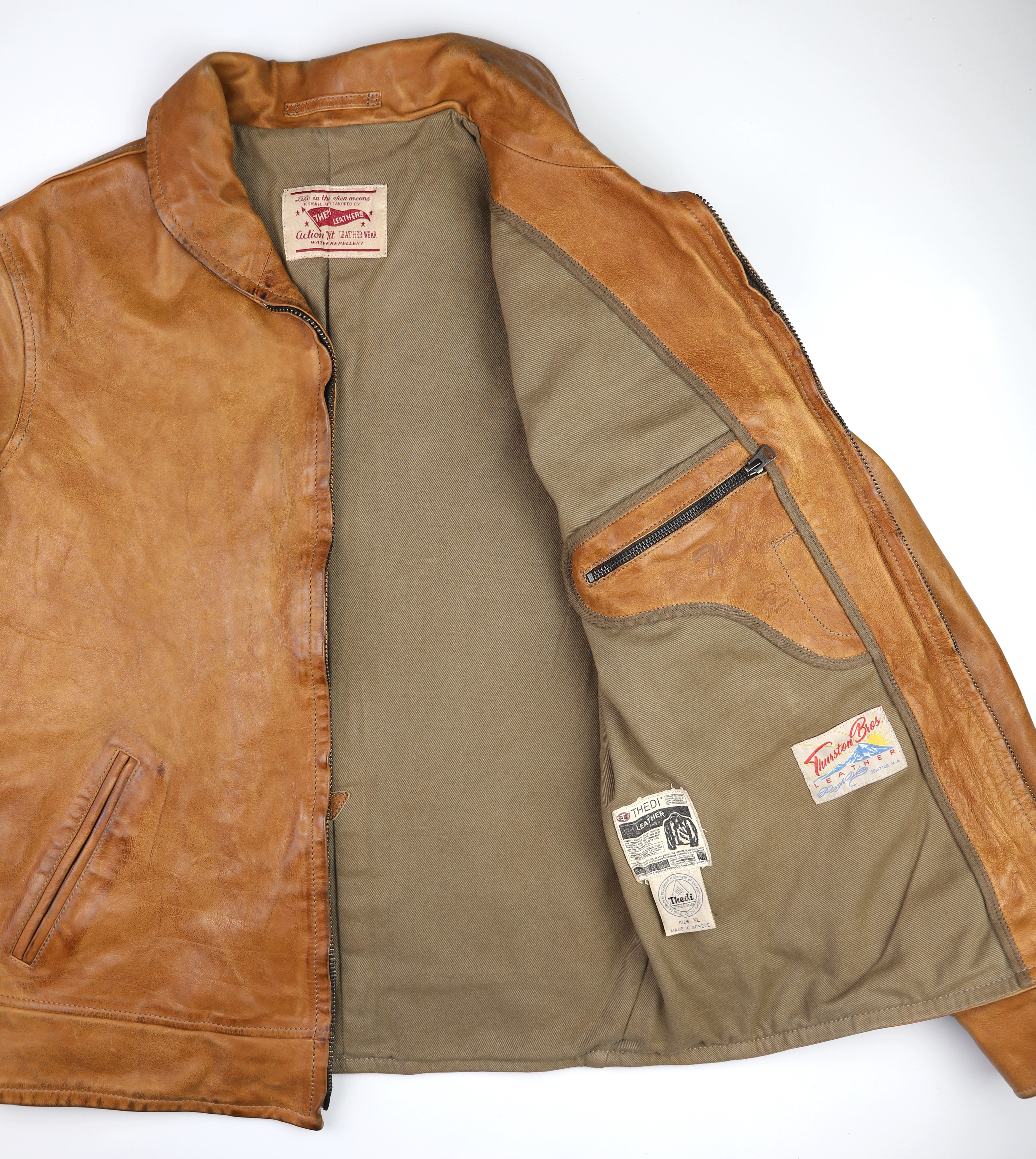 Thedi Markos Zip-Up Shawl Collar Jacket, size XL, Cuoio Buffalo