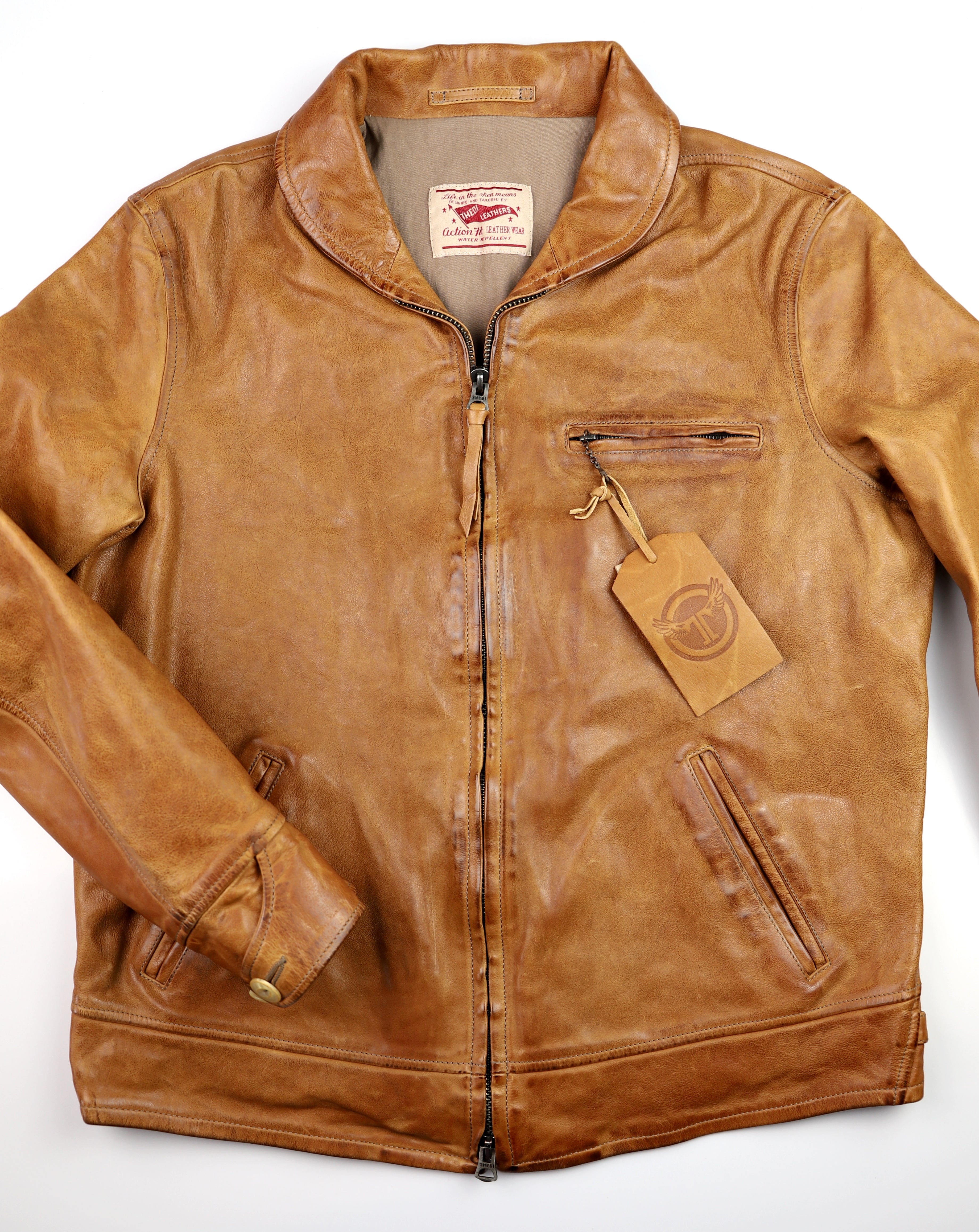 Thedi Markos Zip-Up Shawl Collar Jacket, size XL, Cuoio Buffalo