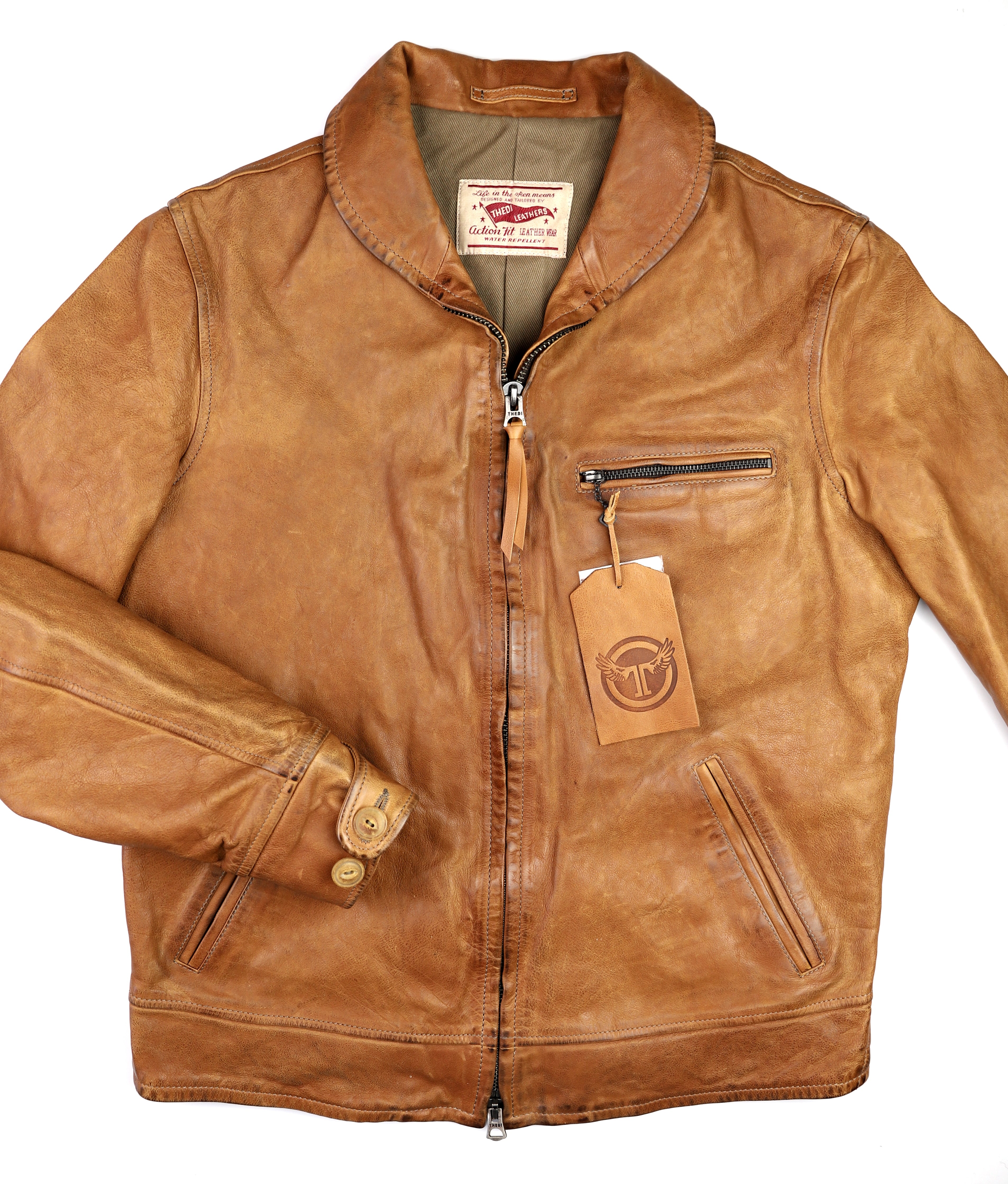 Thedi Markos Zip-Up Shawl Collar Jacket, size Large, Cuoio Buffalo