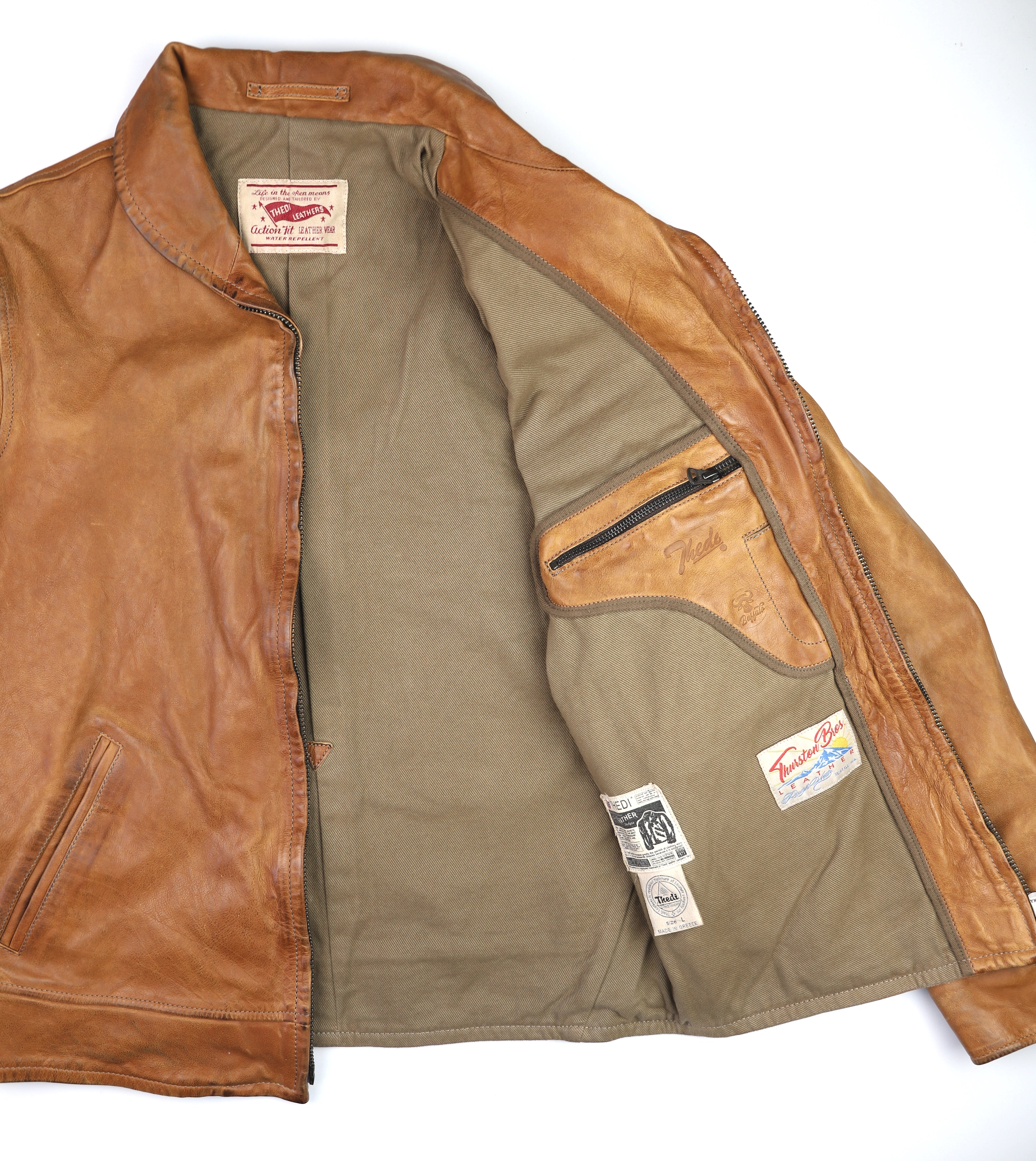 Thedi Markos Zip-Up Shawl Collar Jacket, size Large, Cuoio Buffalo