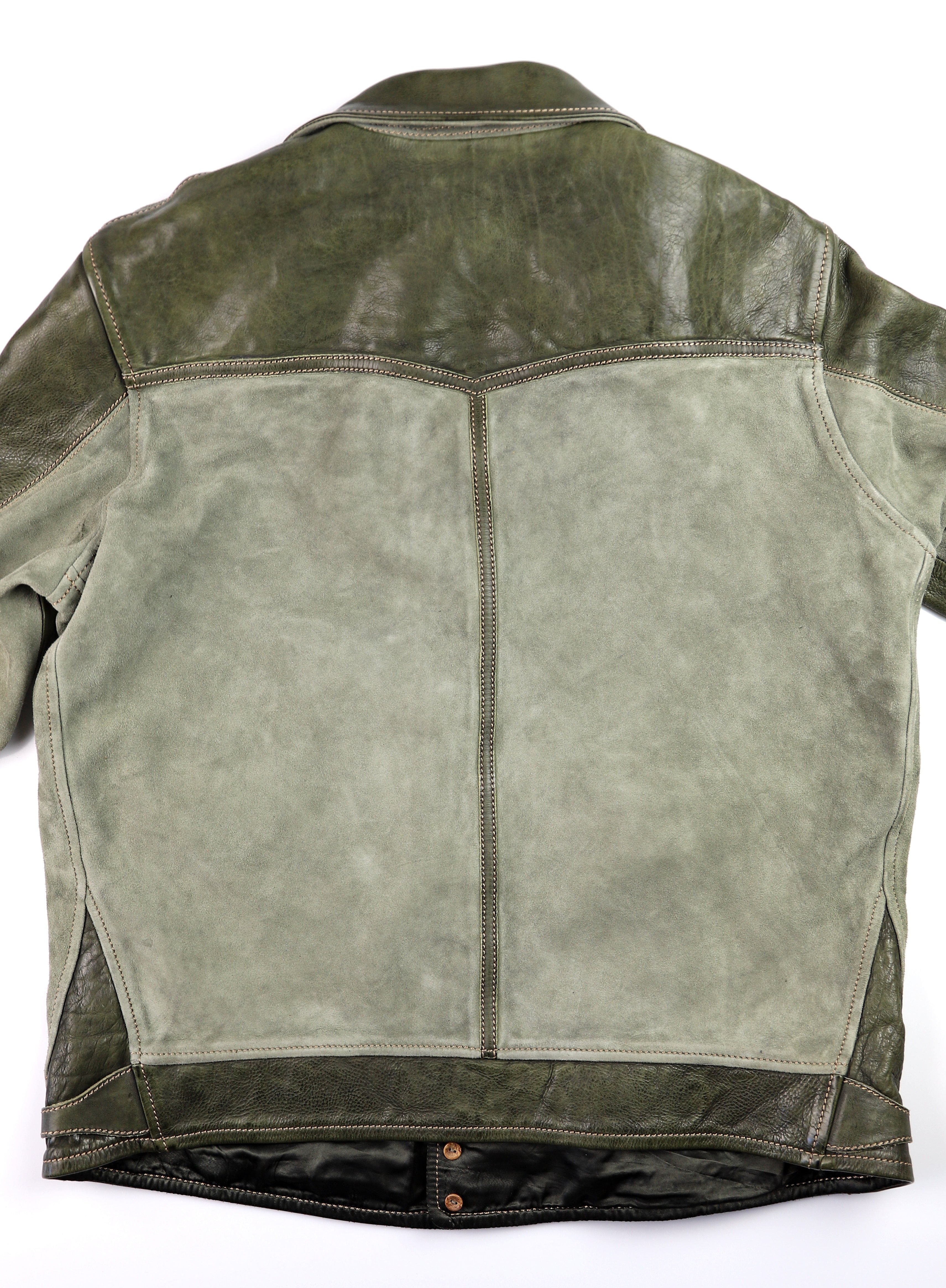 Thedi Niko Button-Up Jacket, size XXL, Green Goat Suede and Cowhide