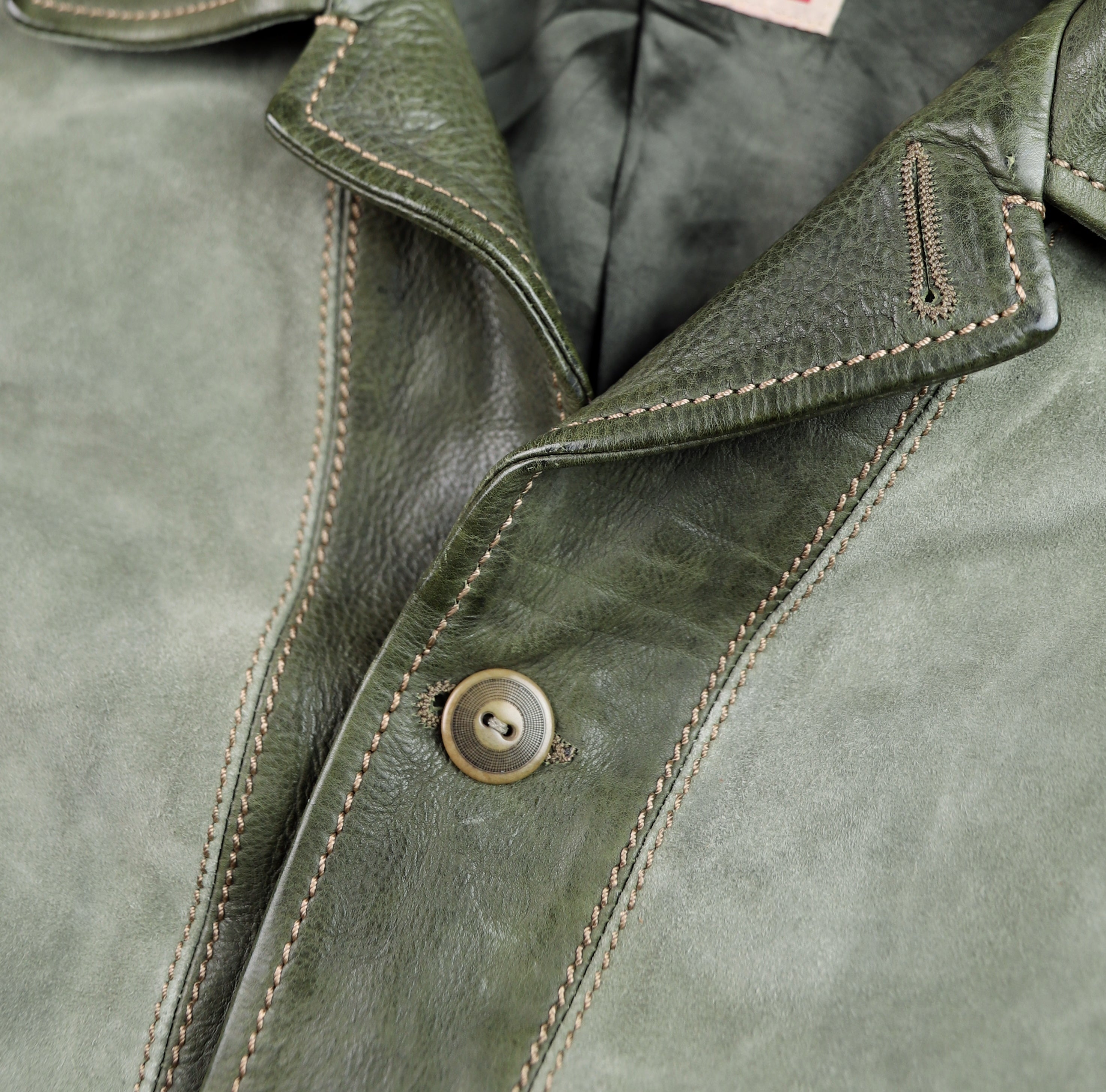 Thedi Niko Button-Up Jacket, size XXL, Green Goat Suede and Cowhide