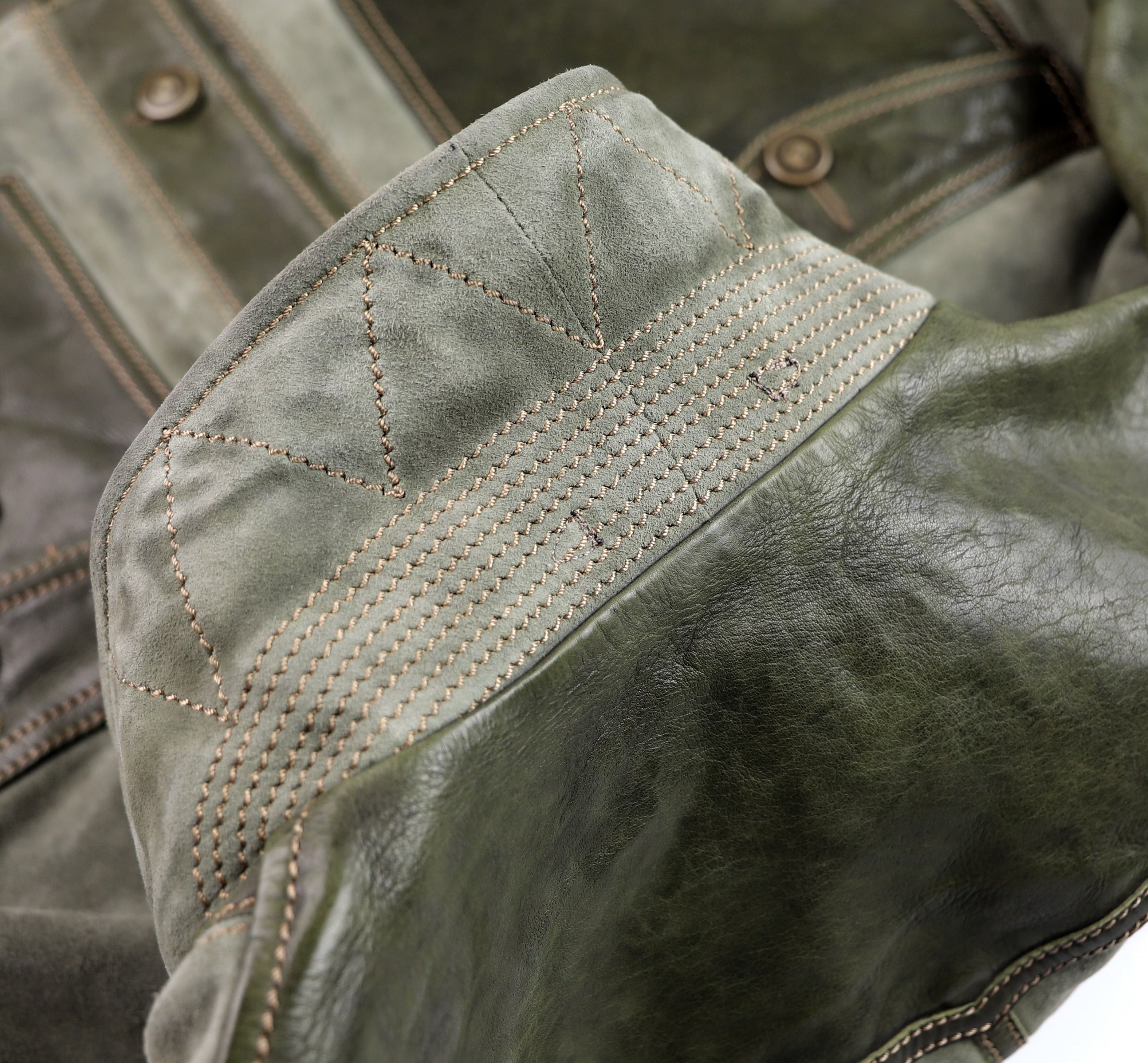 Thedi Niko Button-Up Jacket, size XXL, Green Goat Suede and Cowhide