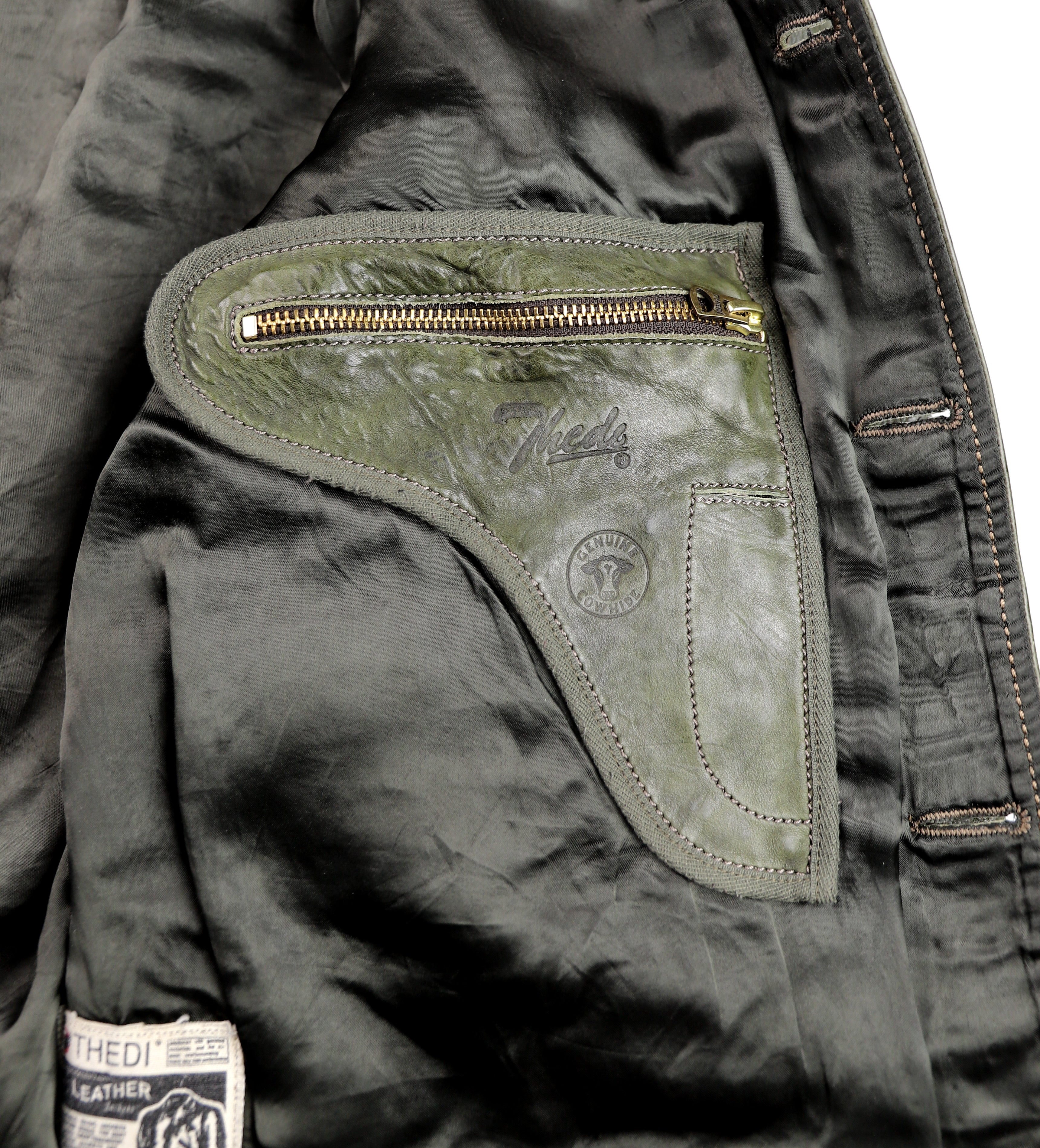 Thedi Niko Button-Up Jacket, size XXL, Green Goat Suede and Cowhide