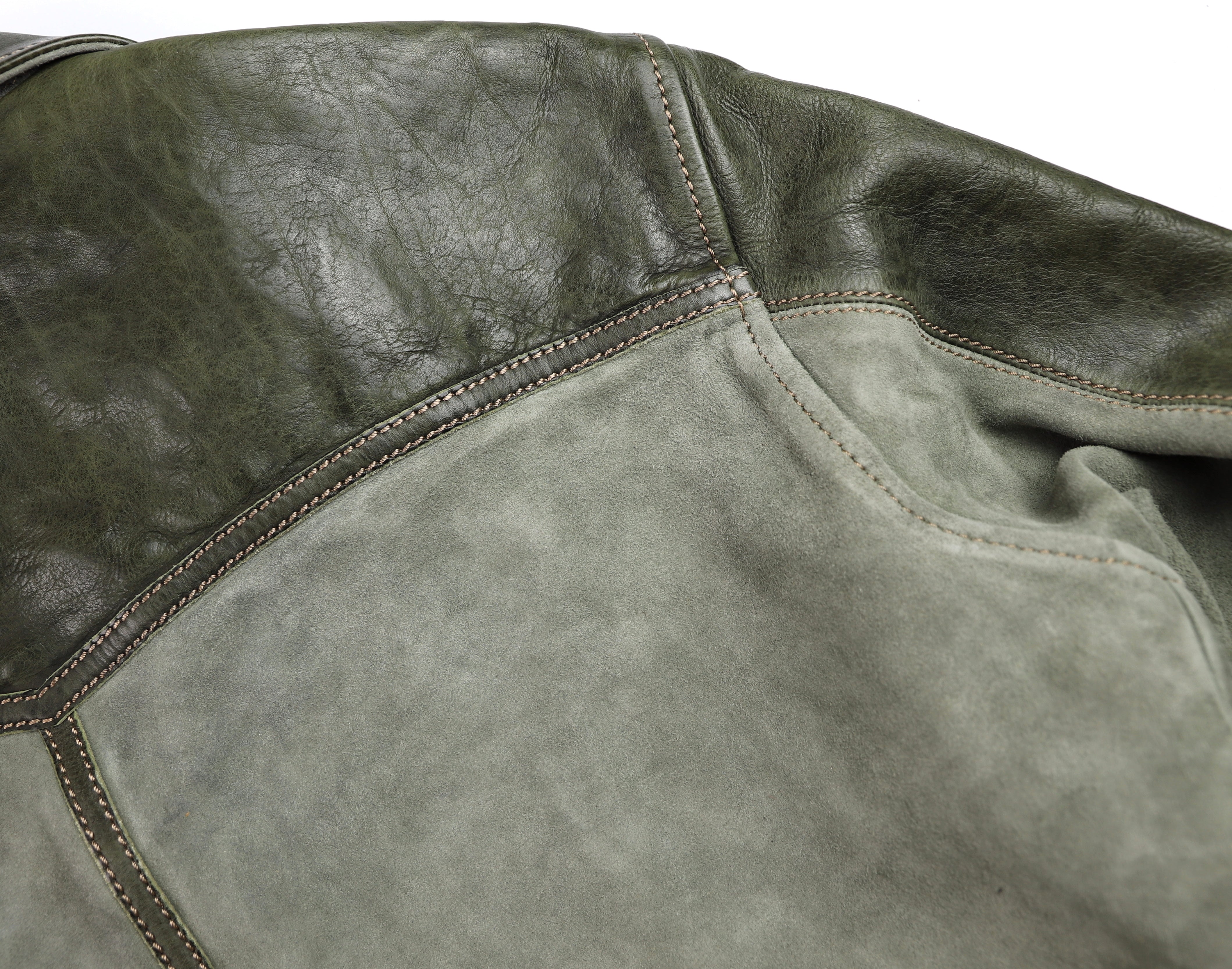 Thedi Niko Button-Up Jacket, size XXL, Green Goat Suede and Cowhide