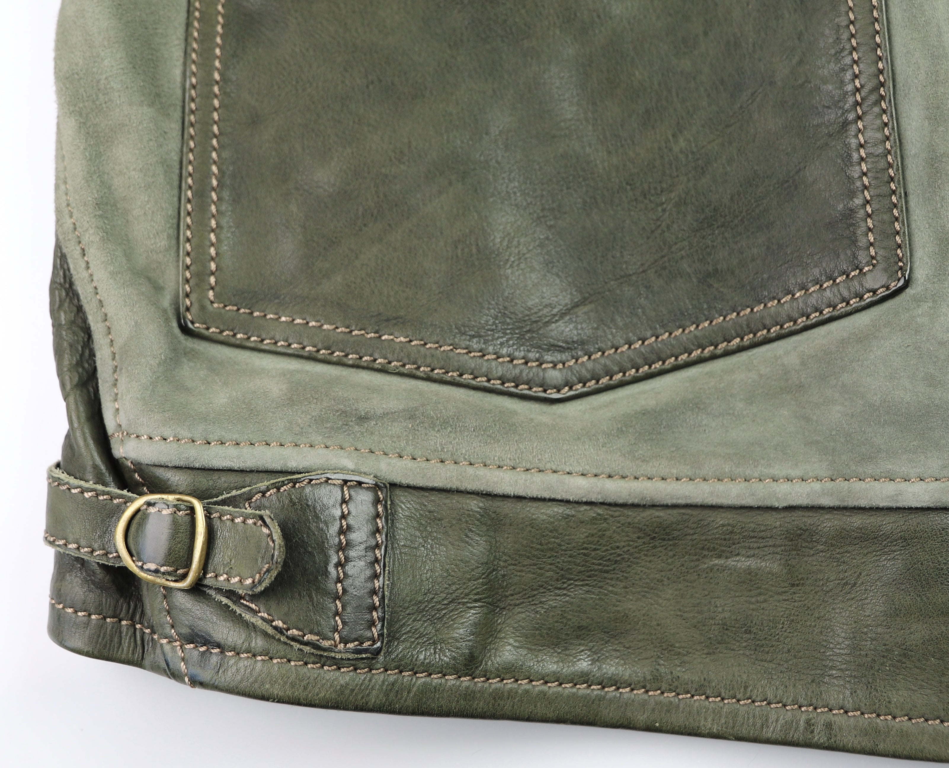 Thedi Niko Button-Up Jacket, size XXL, Green Goat Suede and Cowhide