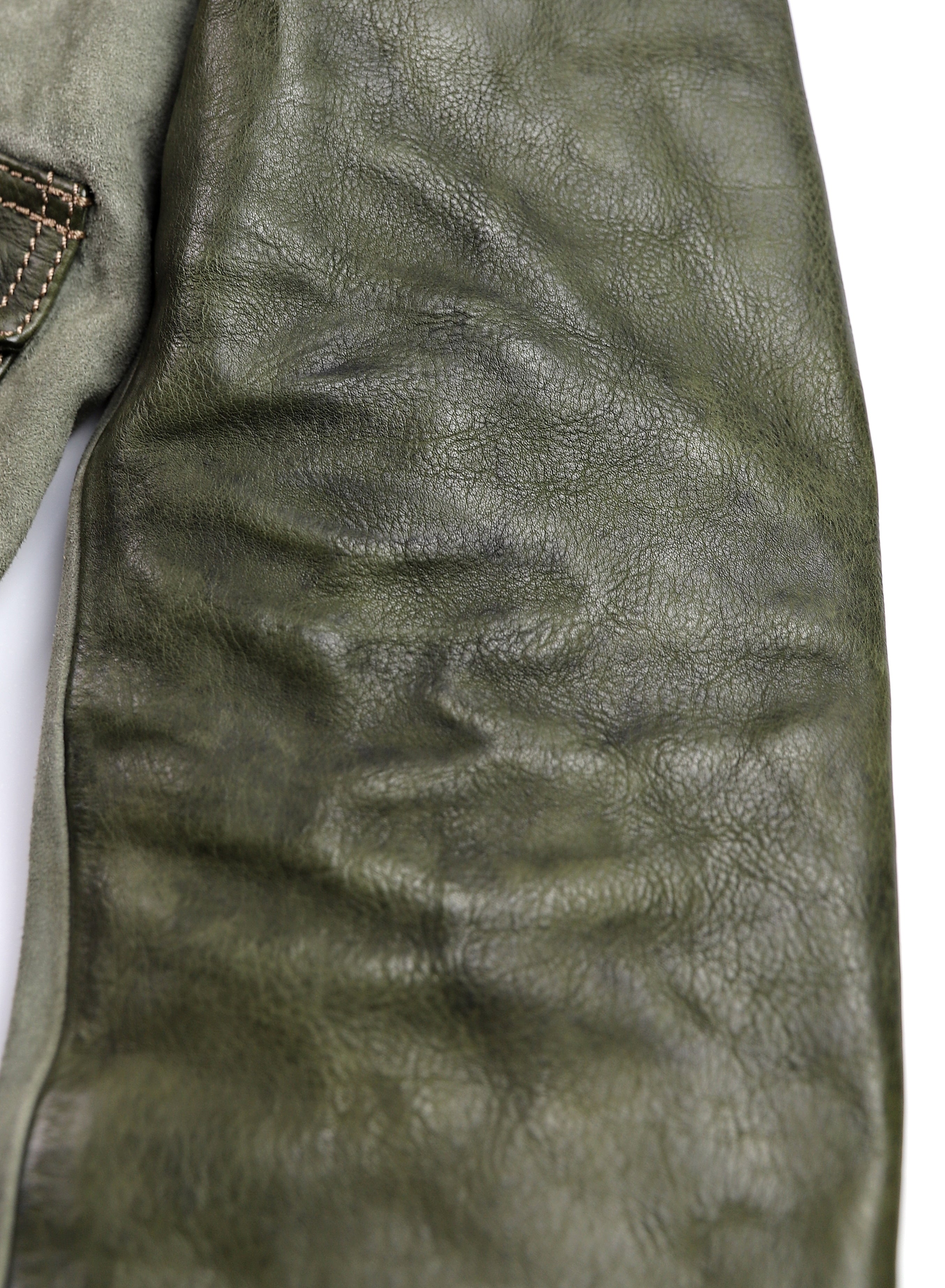 Thedi Niko Button-Up Jacket, size XXL, Green Goat Suede and Cowhide