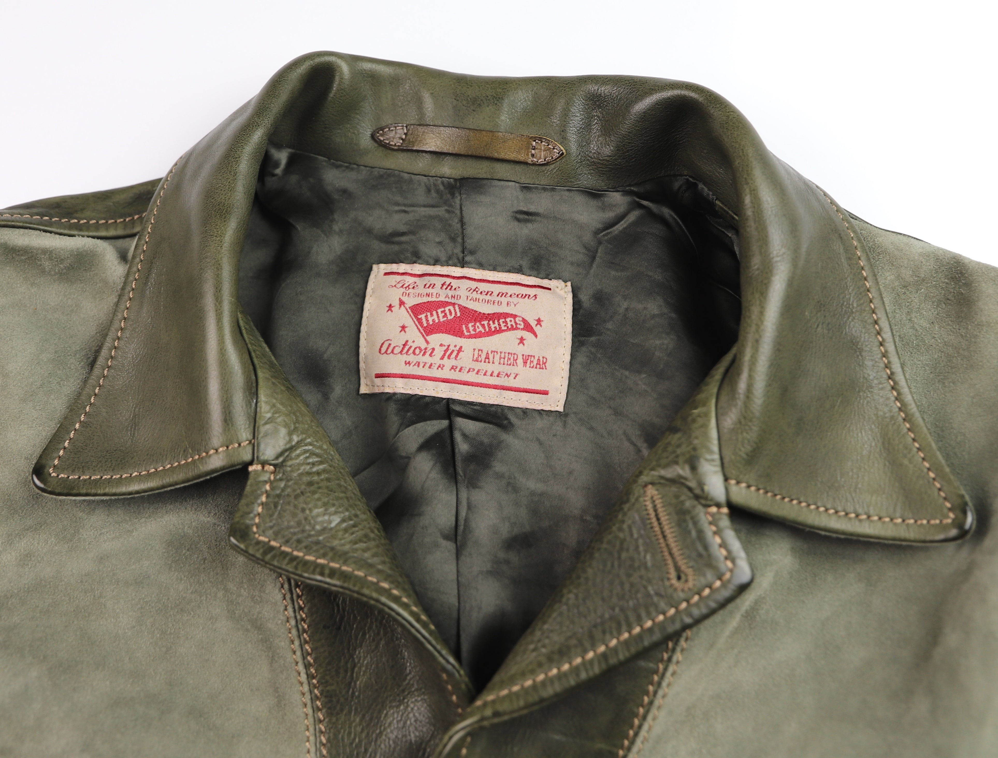 Thedi Niko Button-Up Jacket, size XXL, Green Goat Suede and Cowhide