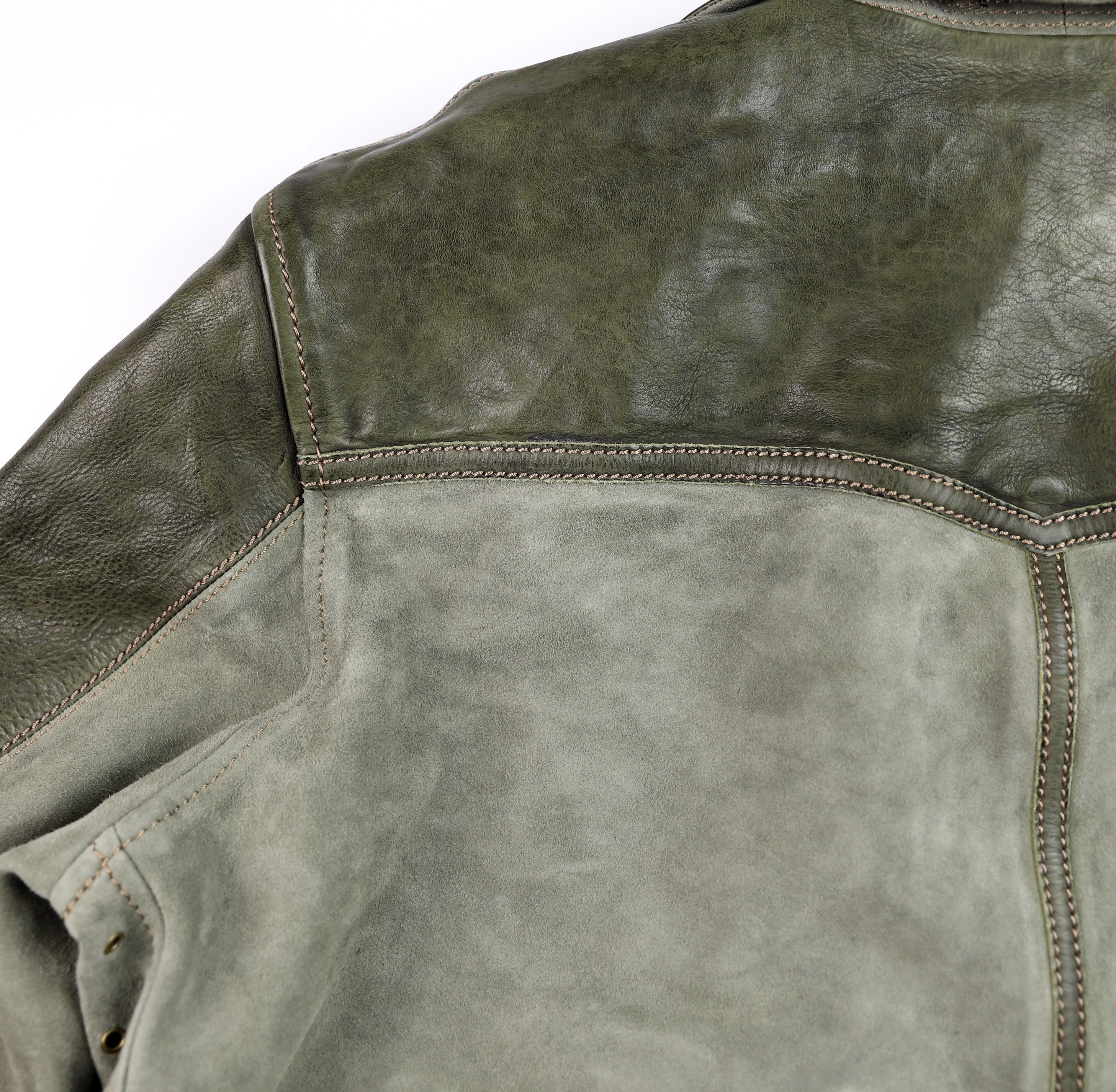Thedi Niko Button-Up Jacket, size XXL, Green Goat Suede and Cowhide