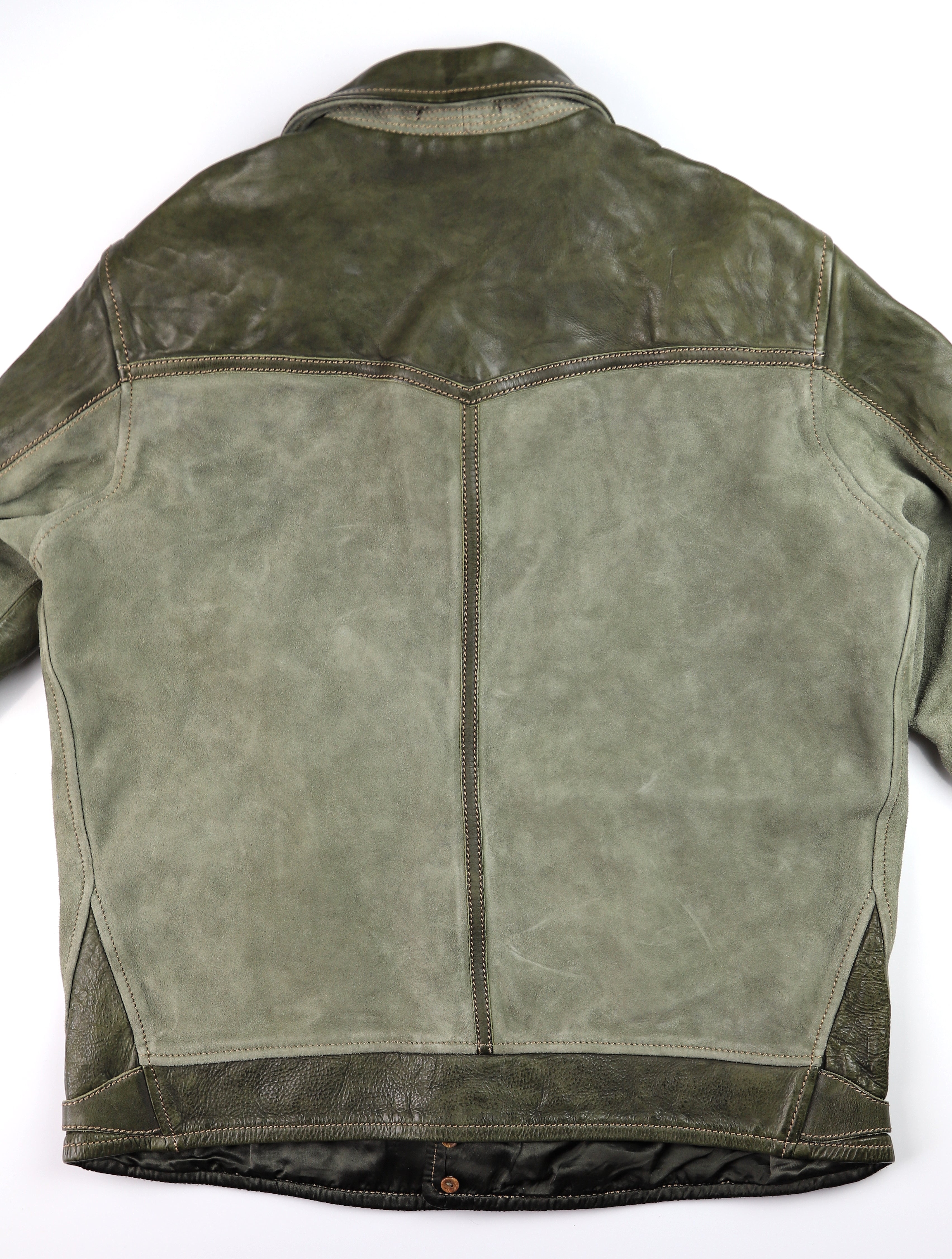 Thedi Niko Button-Up Jacket, size XL, Green Goat Suede and Cowhide