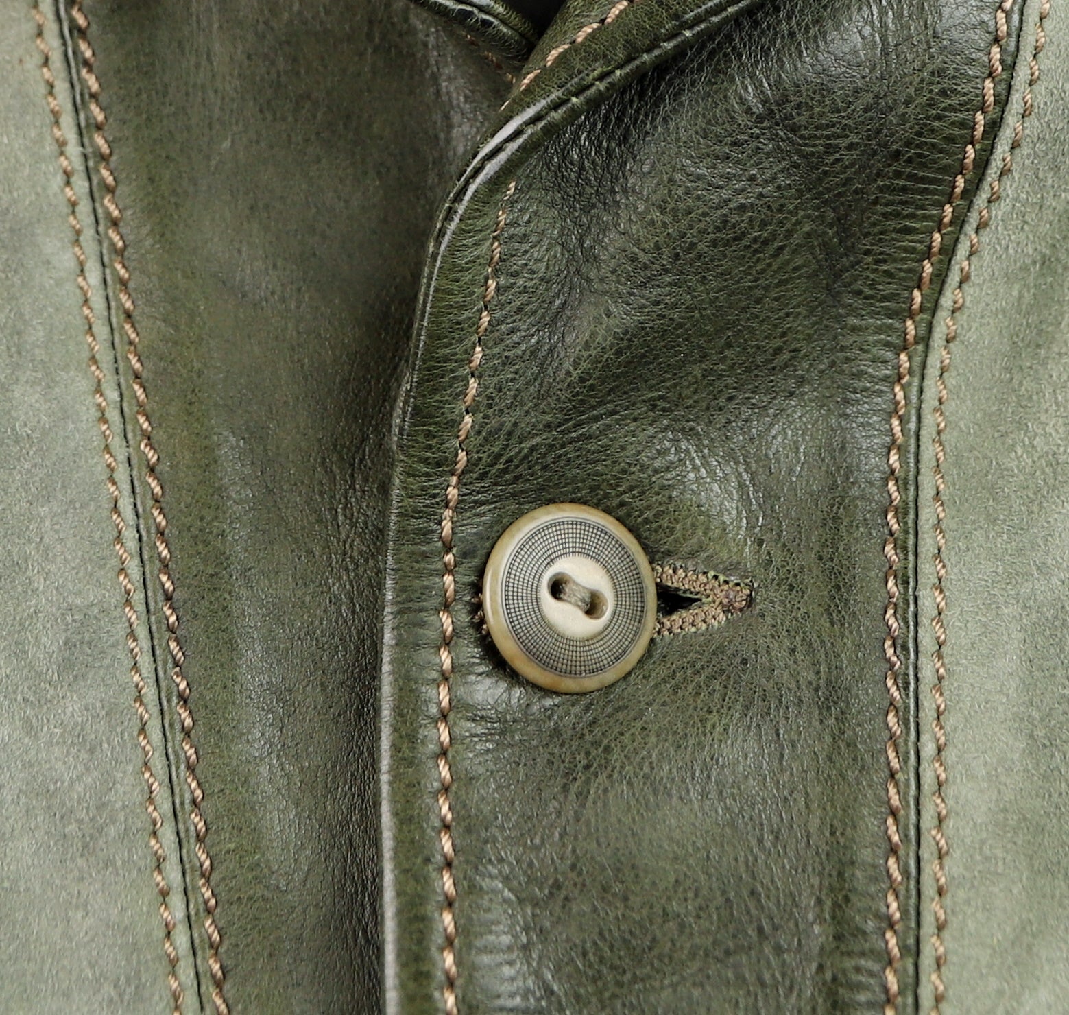 Thedi Niko Button-Up Jacket, size XL, Green Goat Suede and Cowhide