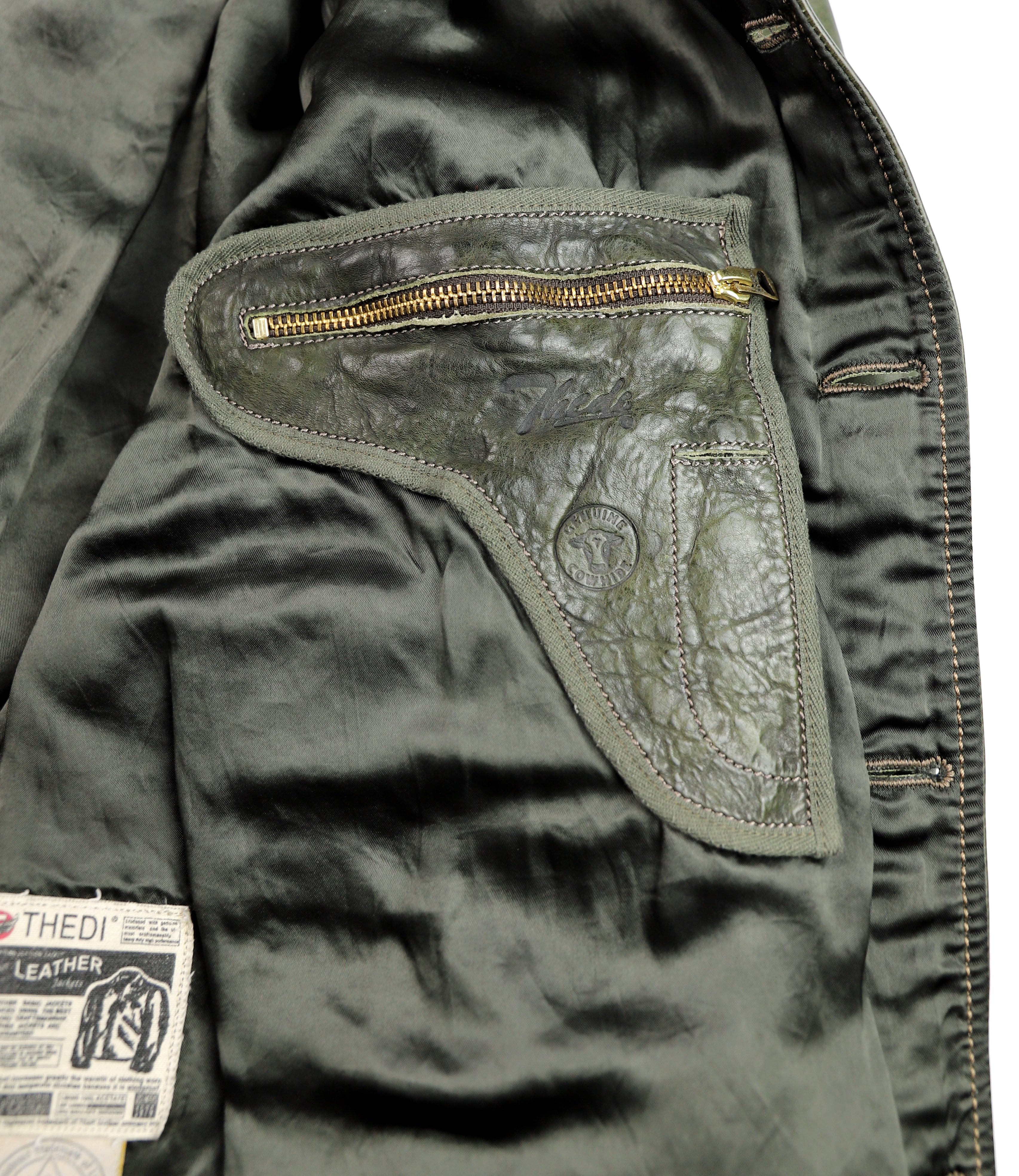 Thedi Niko Button-Up Jacket, size XL, Green Goat Suede and Cowhide