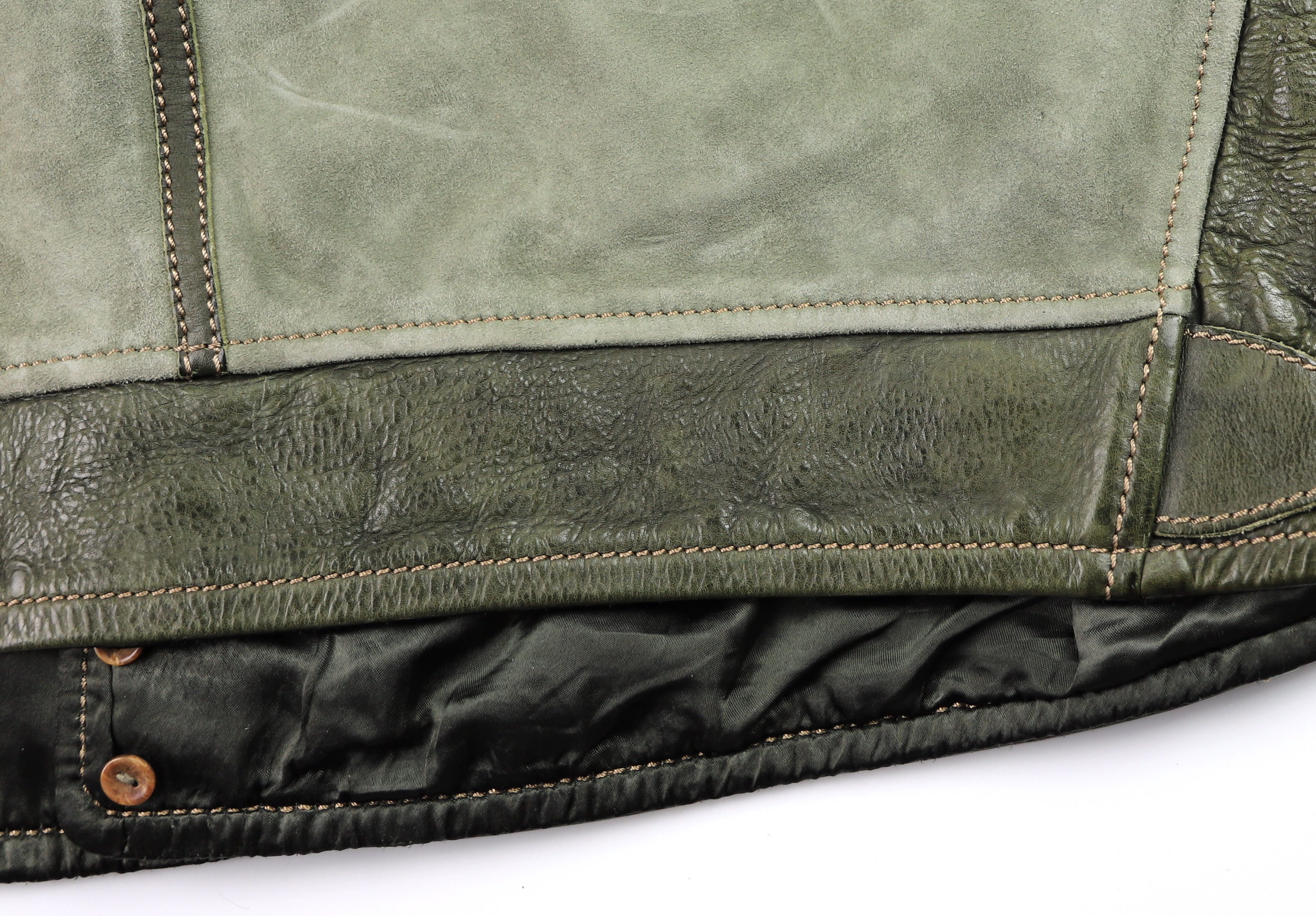 Thedi Niko Button-Up Jacket, size XL, Green Goat Suede and Cowhide