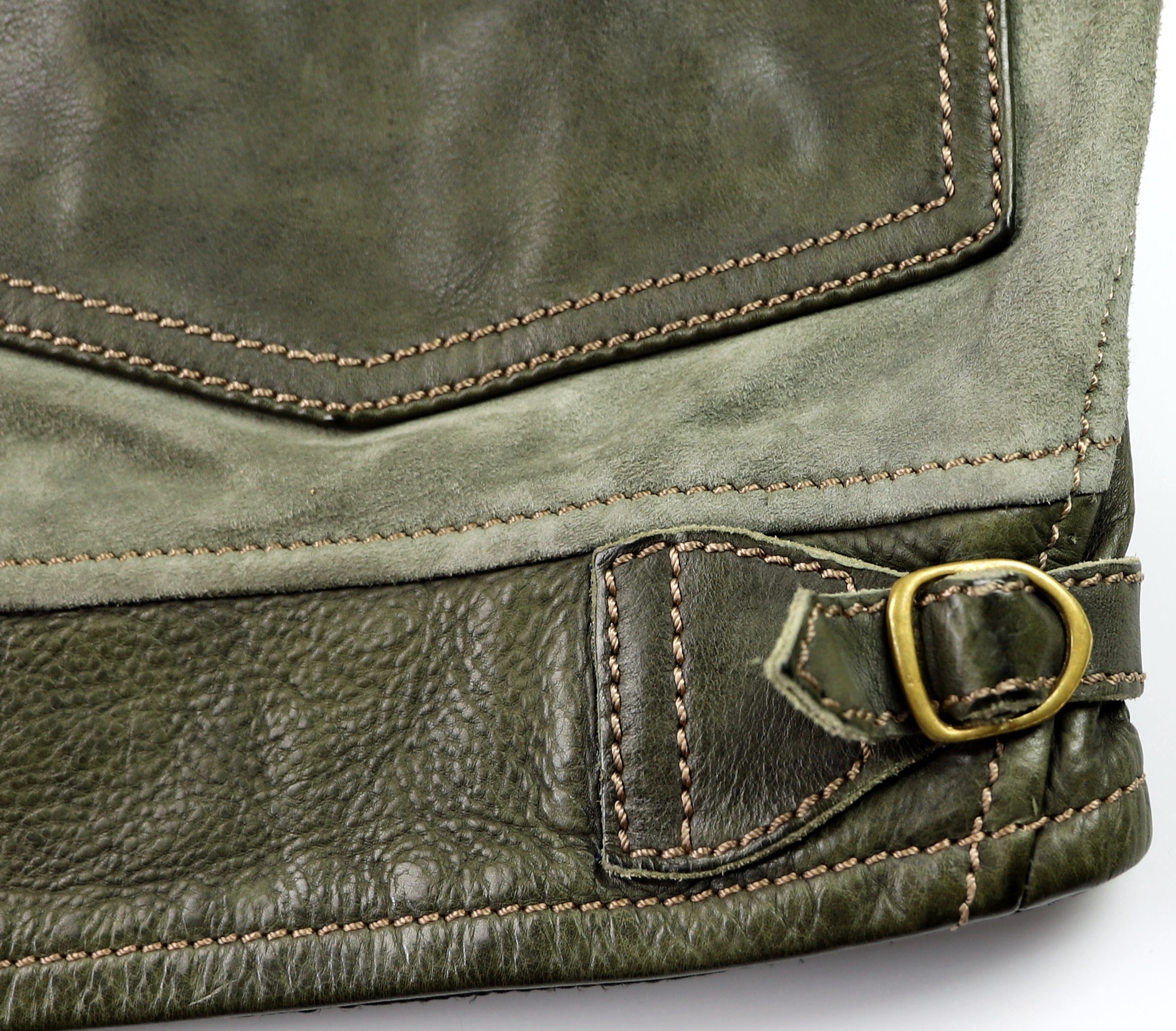 Thedi Niko Button-Up Jacket, size XL, Green Goat Suede and Cowhide