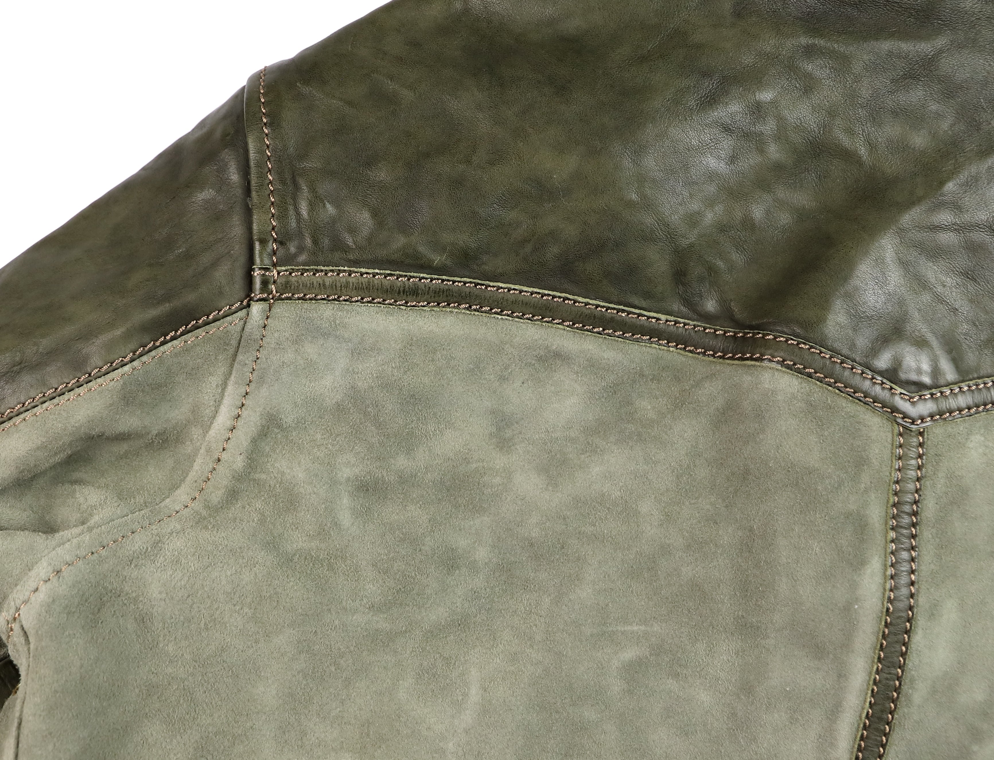 Thedi Niko Button-Up Jacket, size XL, Green Goat Suede and Cowhide