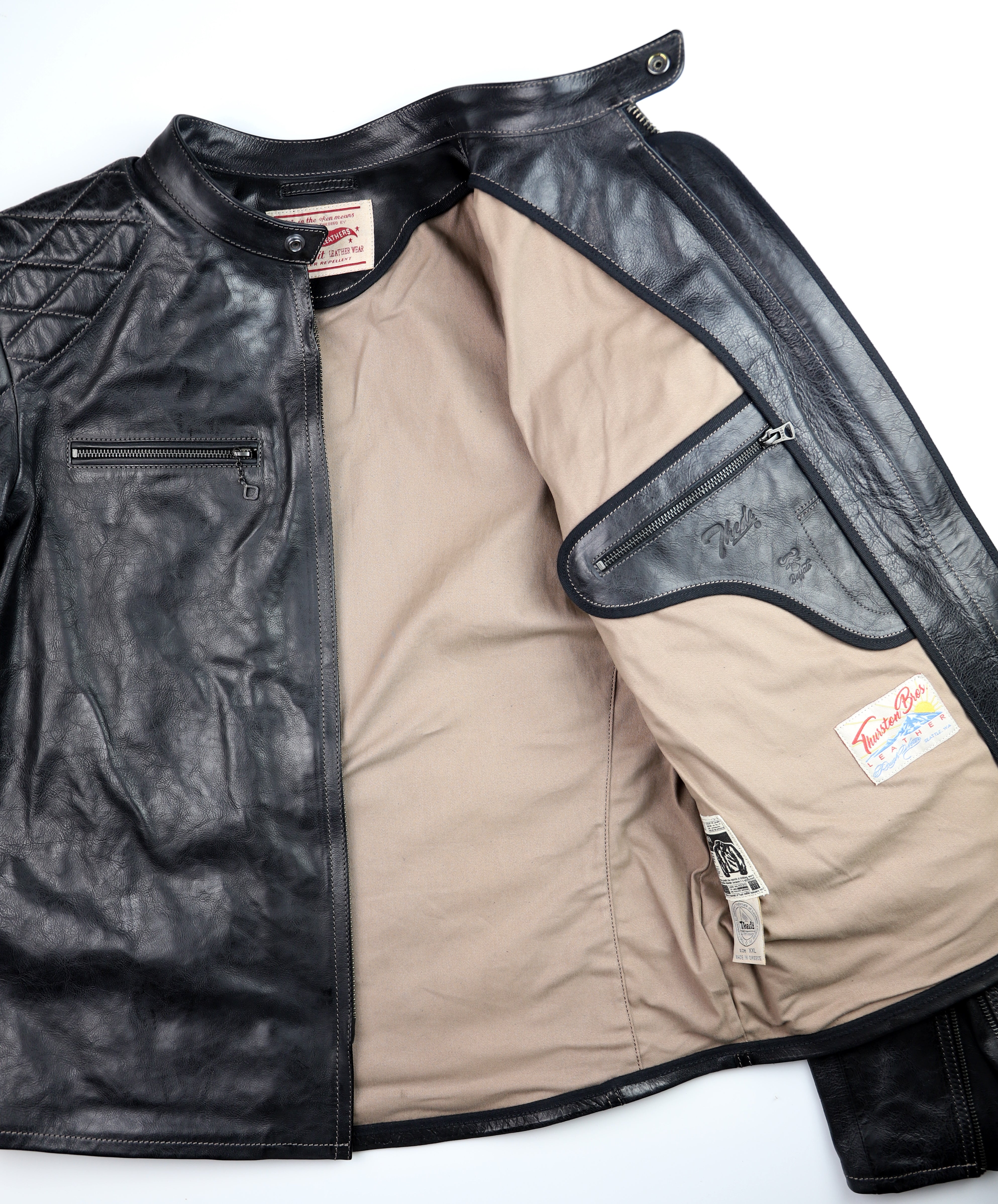 Thedi Phenix Cafe Racer Jacket, size XXL, Black Buffalo