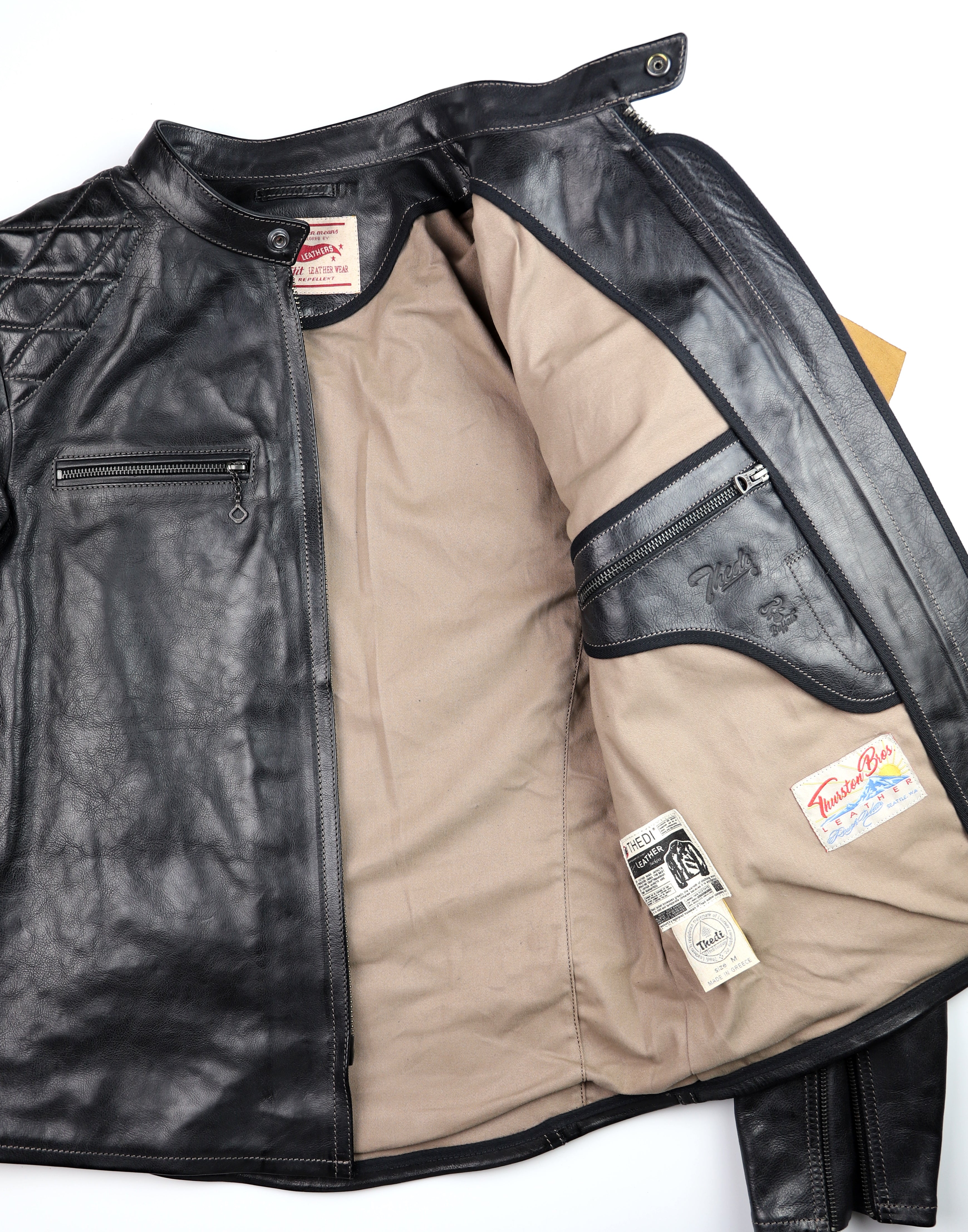 Thedi Phenix Cafe Racer Jacket, size Medium, Black Buffalo