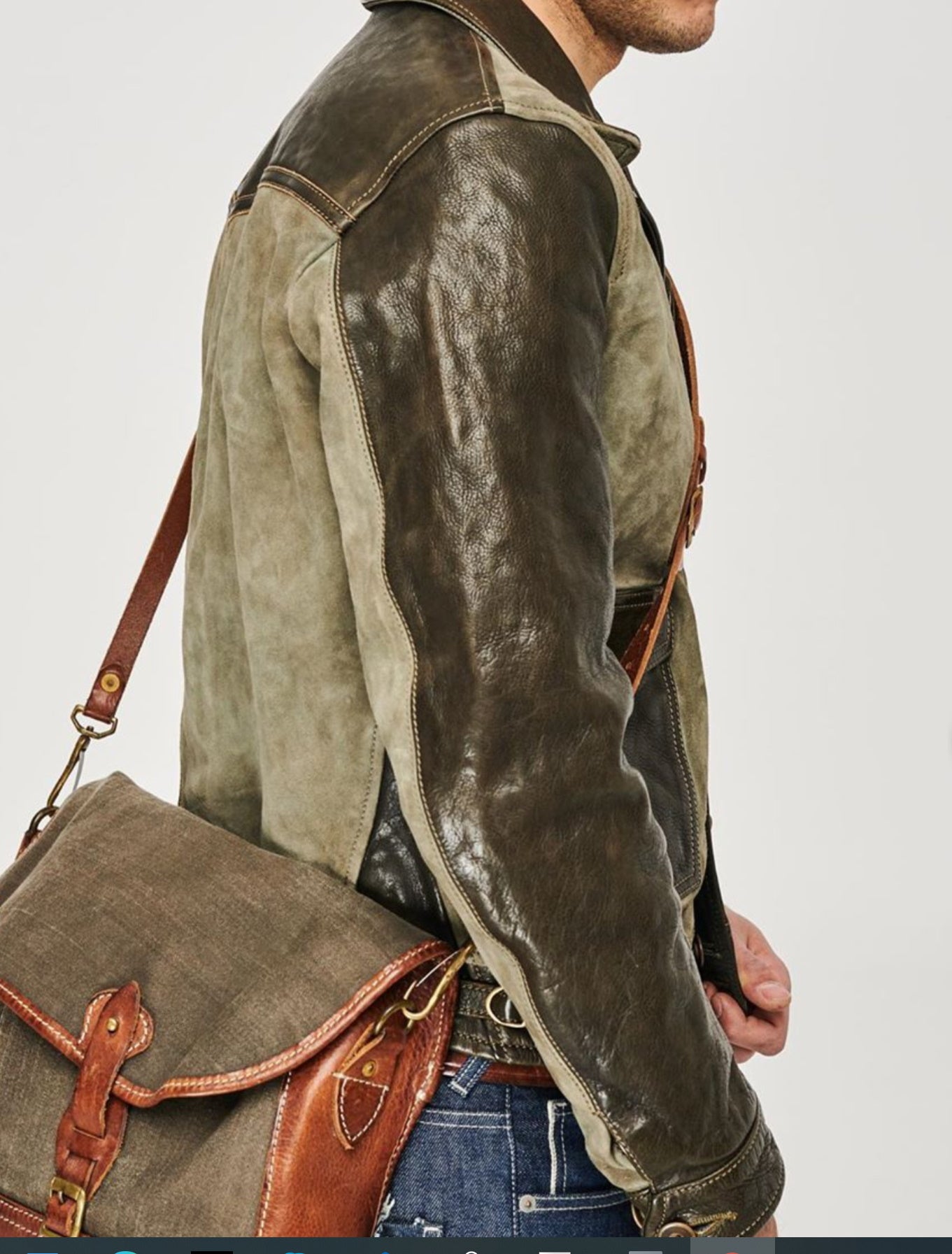 Thedi Niko Button-Up Jacket, size XL, Green Goat Suede and Cowhide