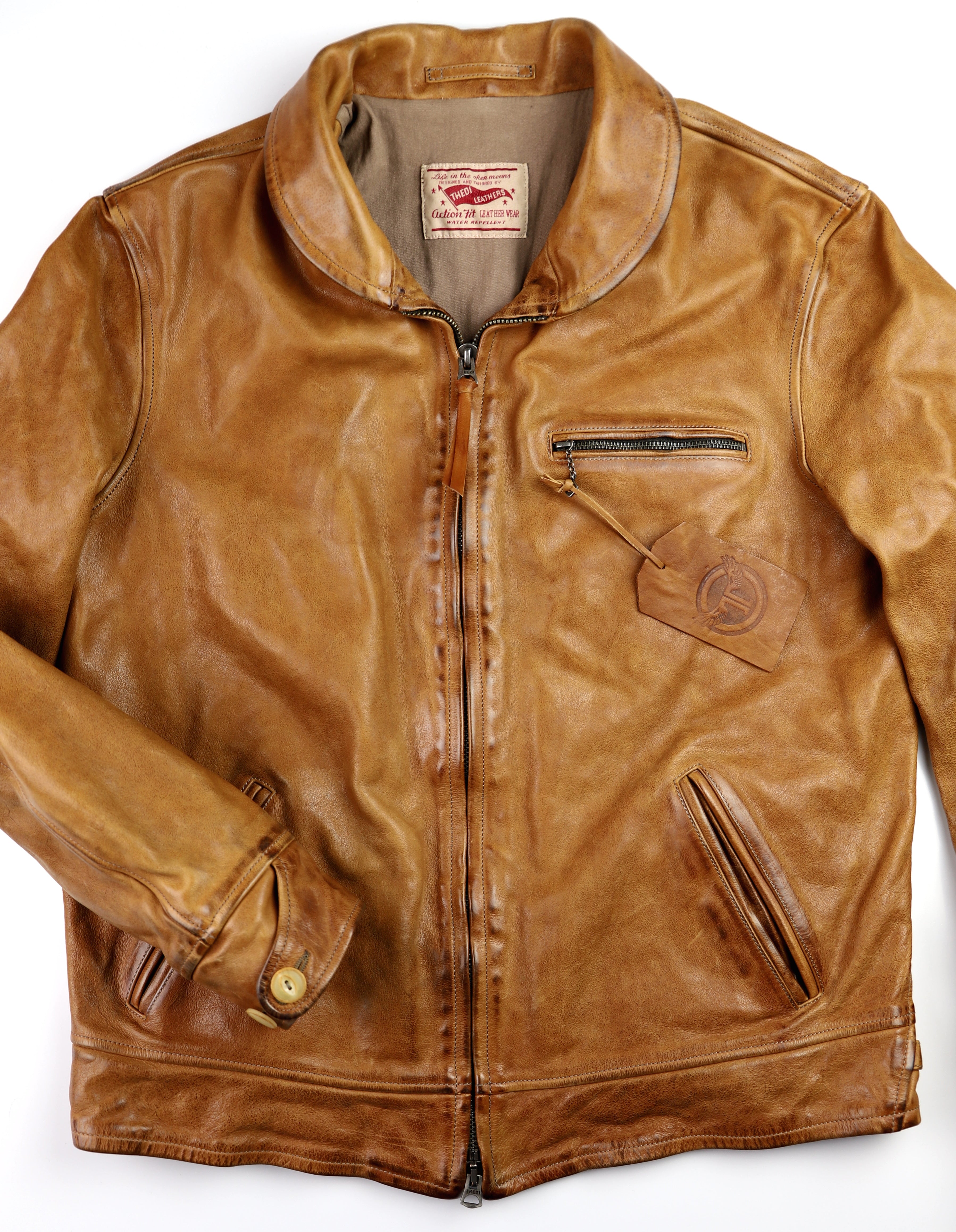 Thedi Markos Zip-Up Shawl Collar Jacket, size 3XL, Cuoio Buffalo