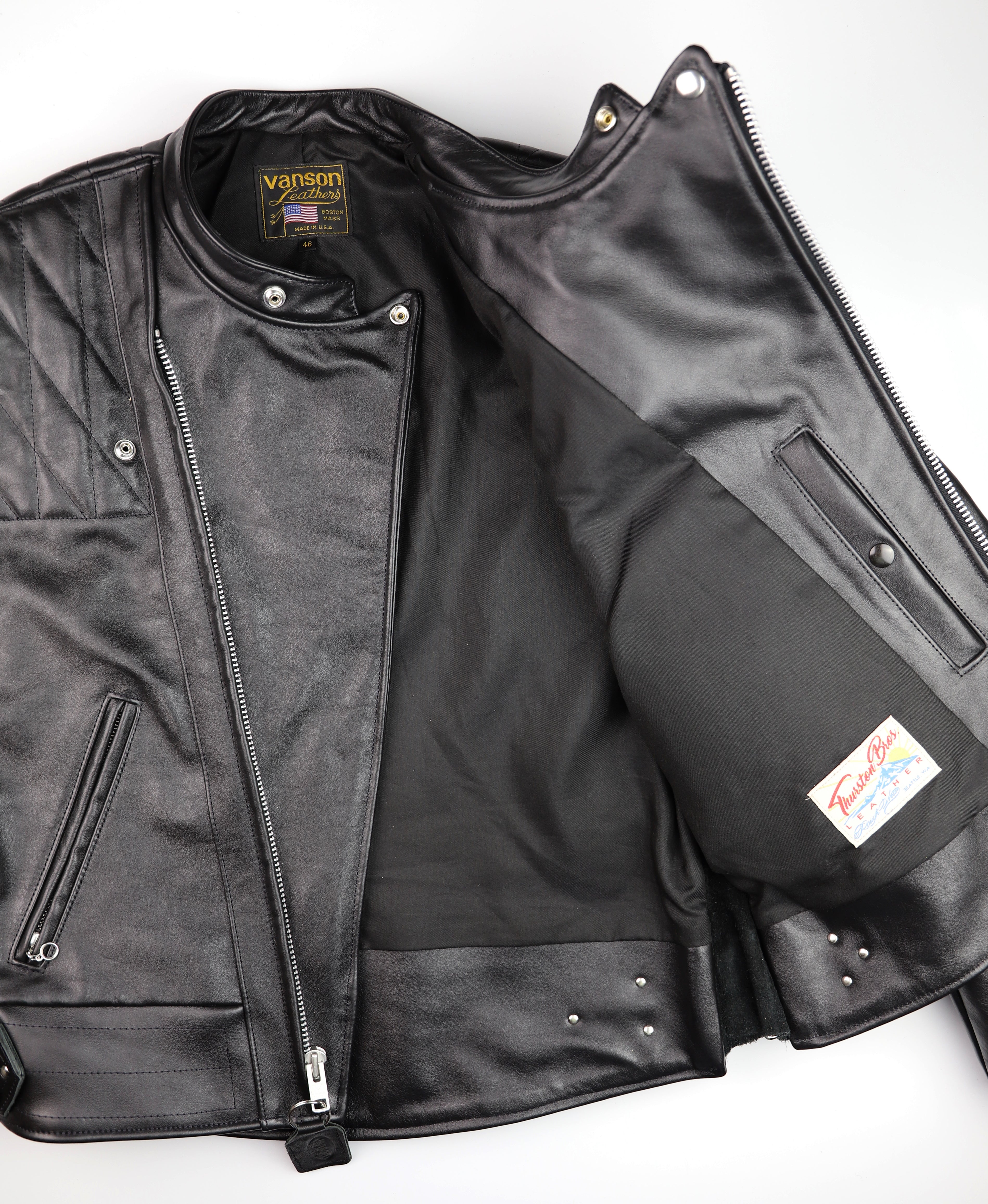 Vanson Chopper Jacket, Black Comp. Weight Cowhide, size 46