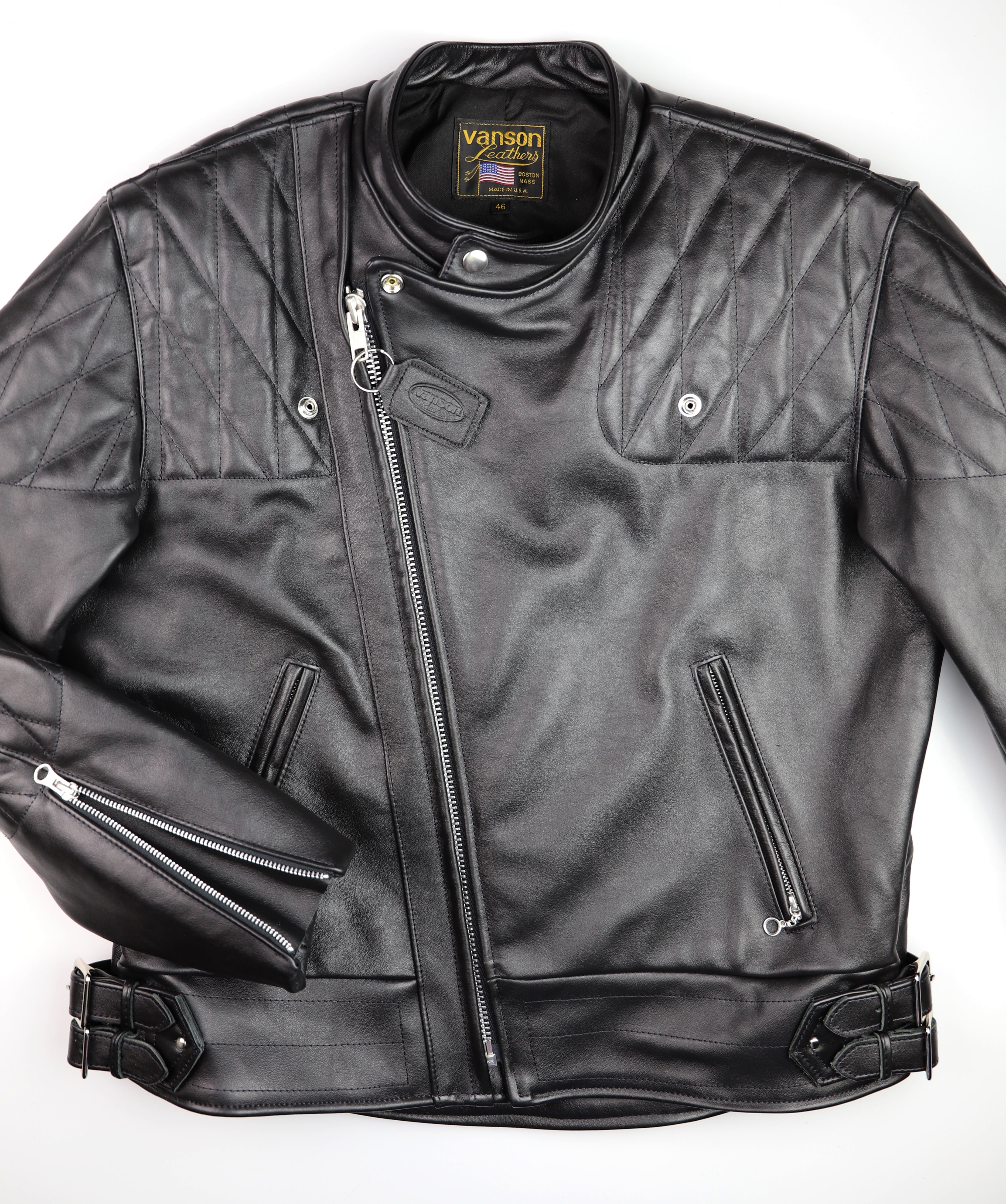 Vanson Chopper Jacket, Black Comp. Weight Cowhide, size 46