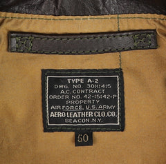 Aero A-2 Military Flight Jacket, size 50, Dark Seal Vicenza Horsehide