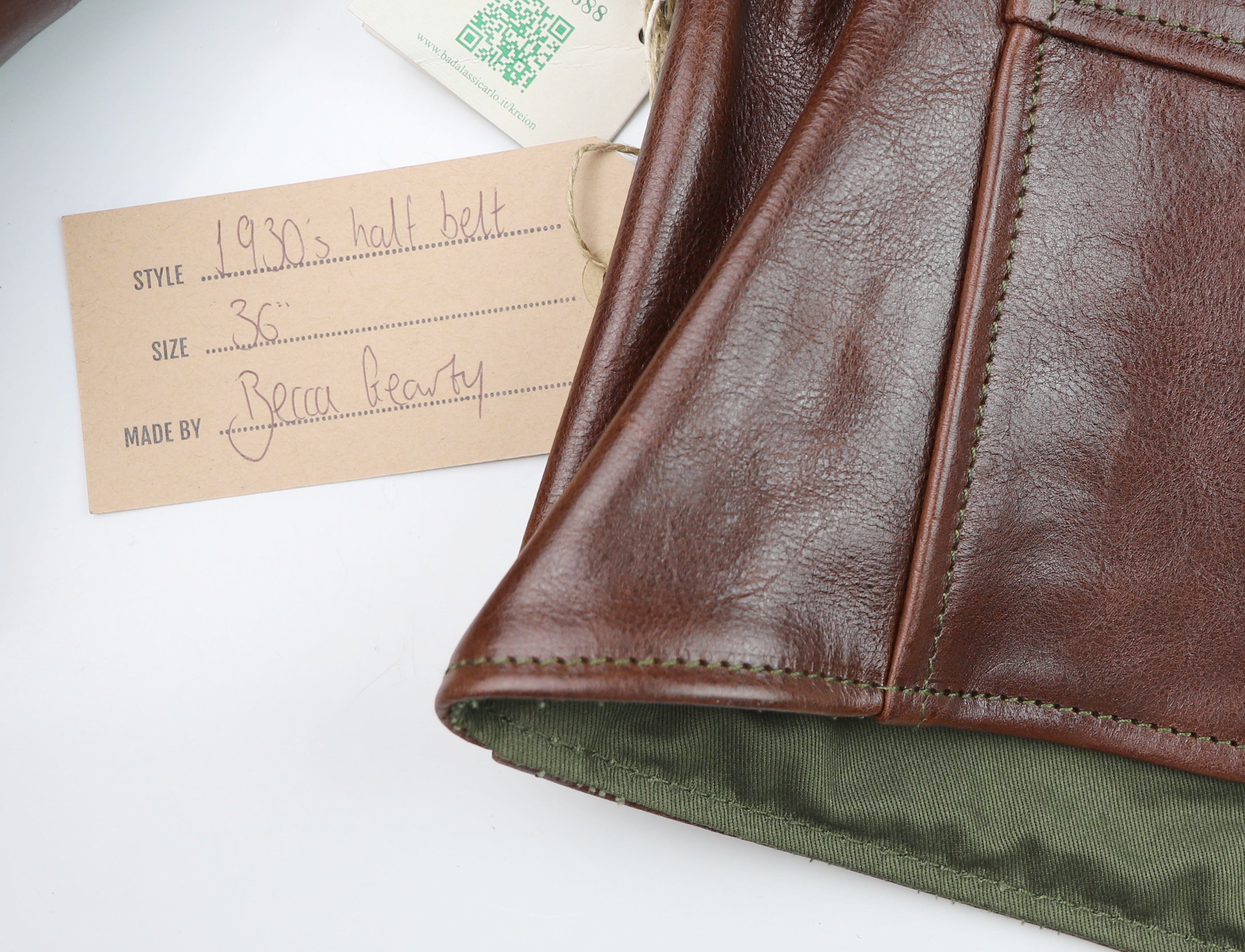 Aero 1930s Half Belt, size 36, Tobacco Badalassi Cowhide