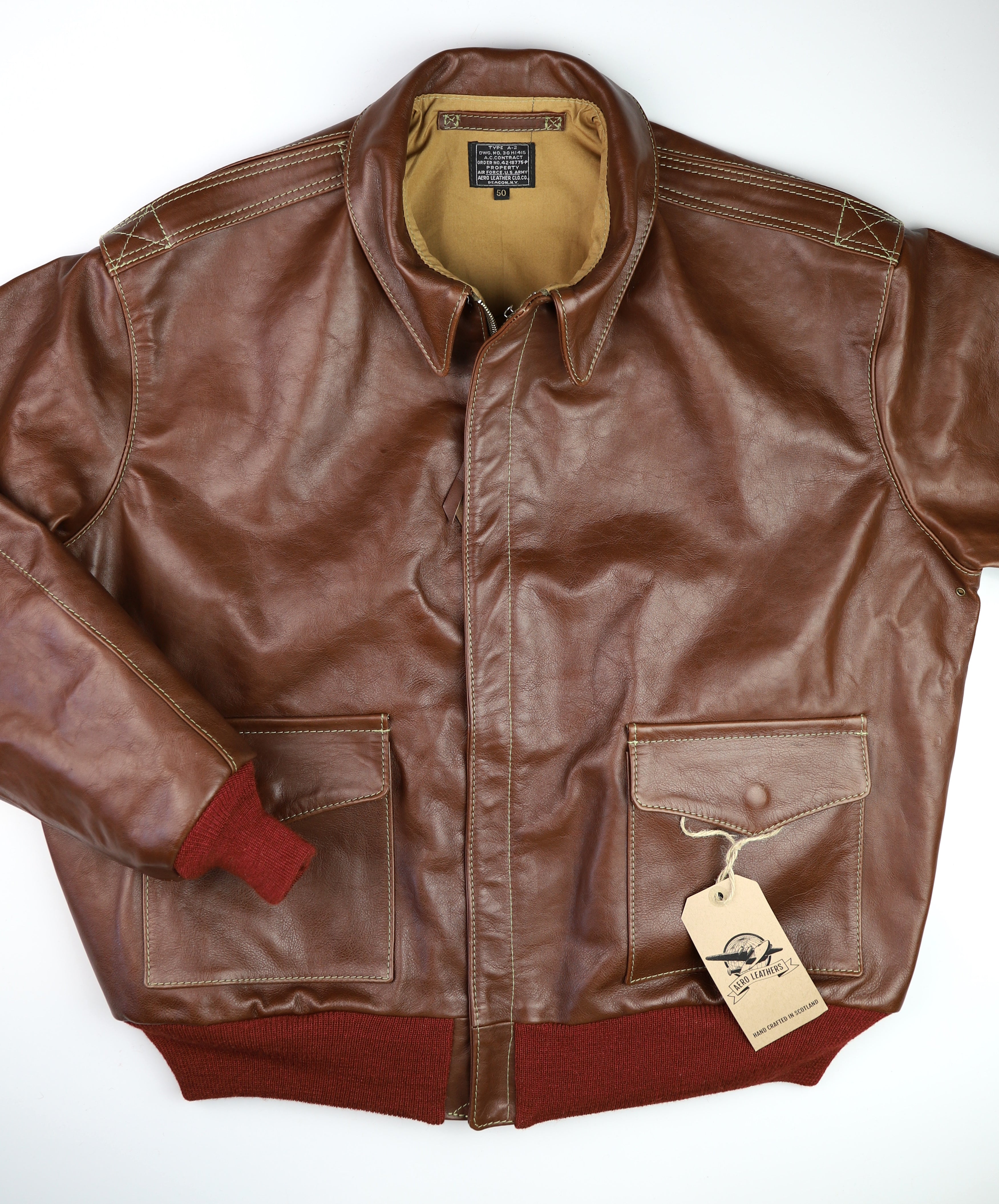 Aero A-2 Military Flight Jacket, size 50, Russet Vicenza Horsehide