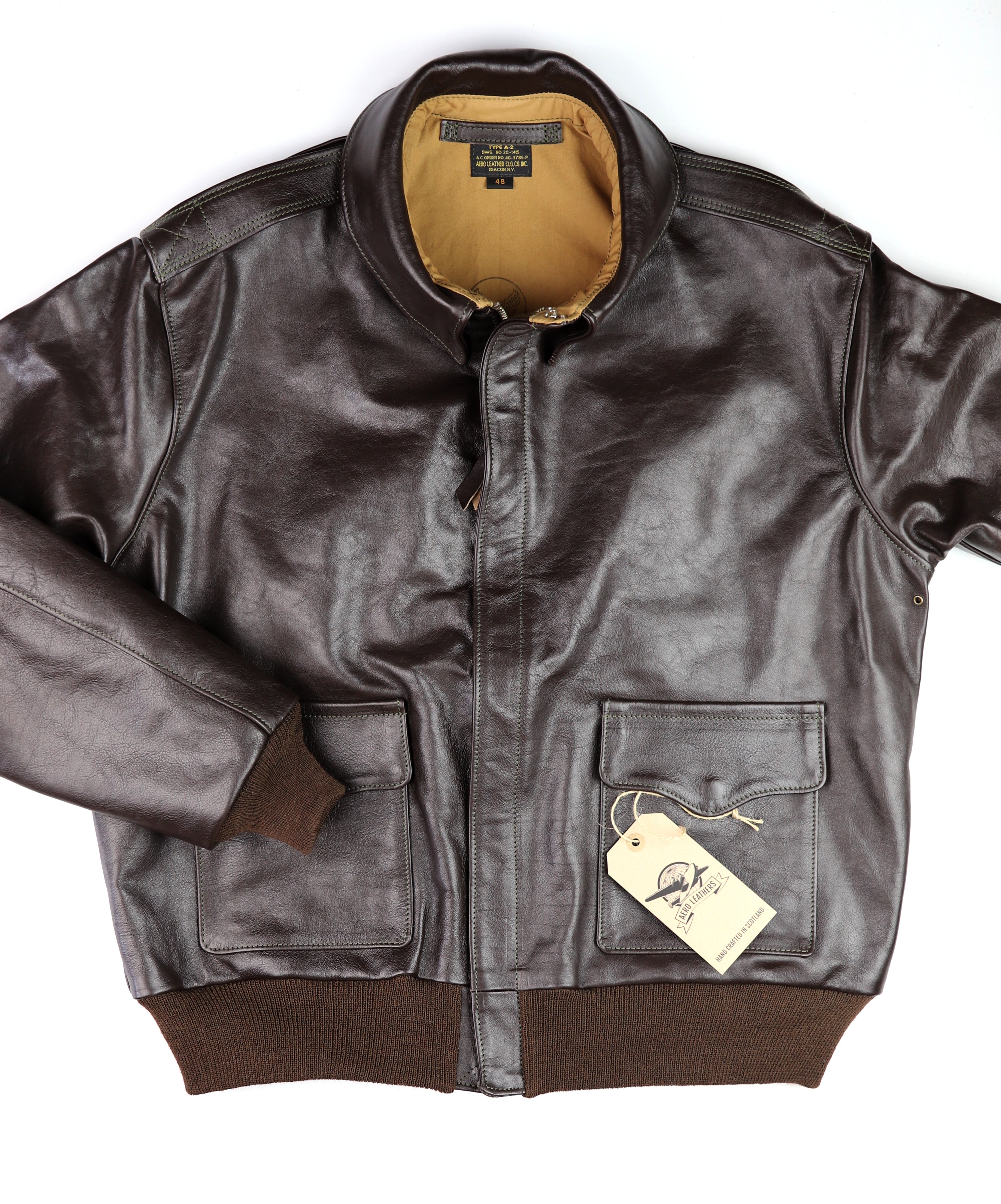 Aero A-2 Military Flight Jacket, size 48, Dark Seal Vicenza Horsehide