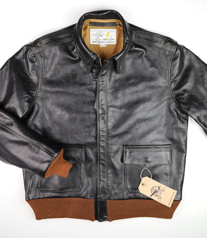 Aero A-2 Military Flight Jacket, size 42, Blackened Brown Vicenza Horsehide