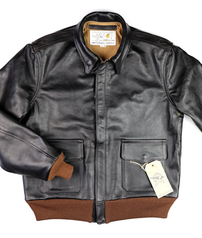 Aero A-2 Military Flight Jacket, size 42, Blackened Brown Vicenza Horsehide
