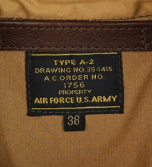 Aero A-2 Military Flight Jacket, size 38, Chestnut Badalassi, Gently Worn
