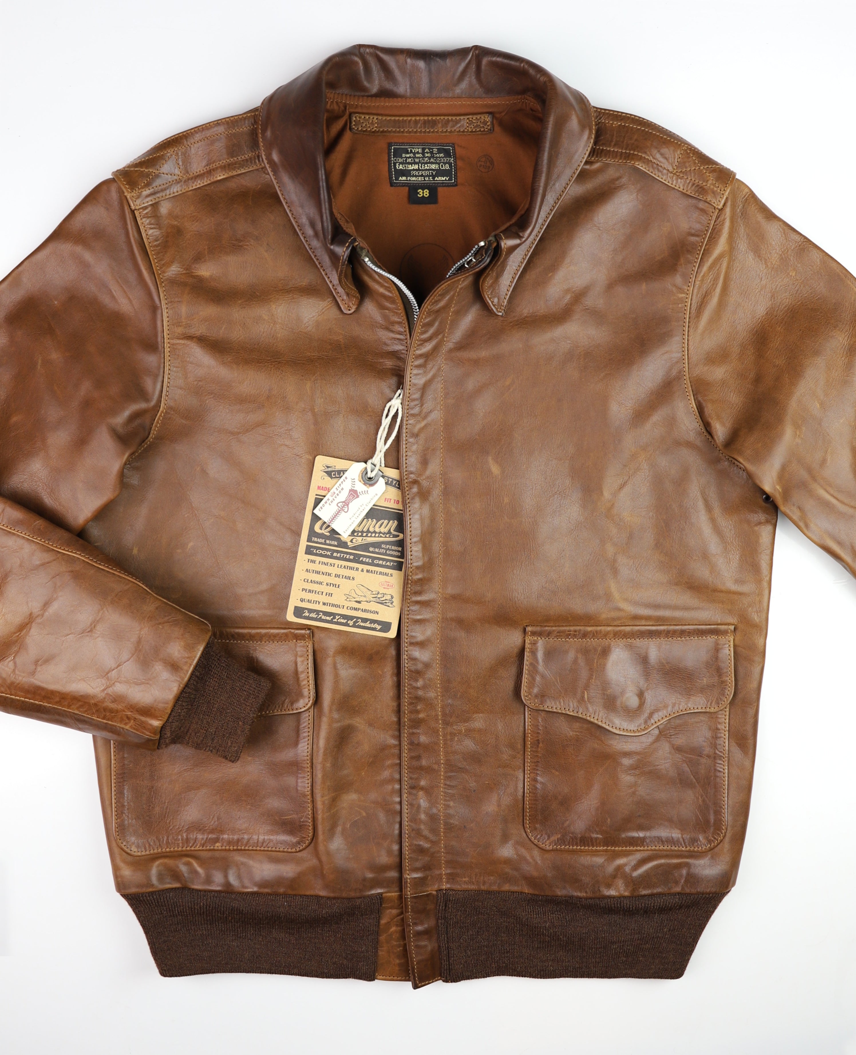 Eastman A-2 Military Flight Jacket, Gently Worn, size 38, Russet Horsehide