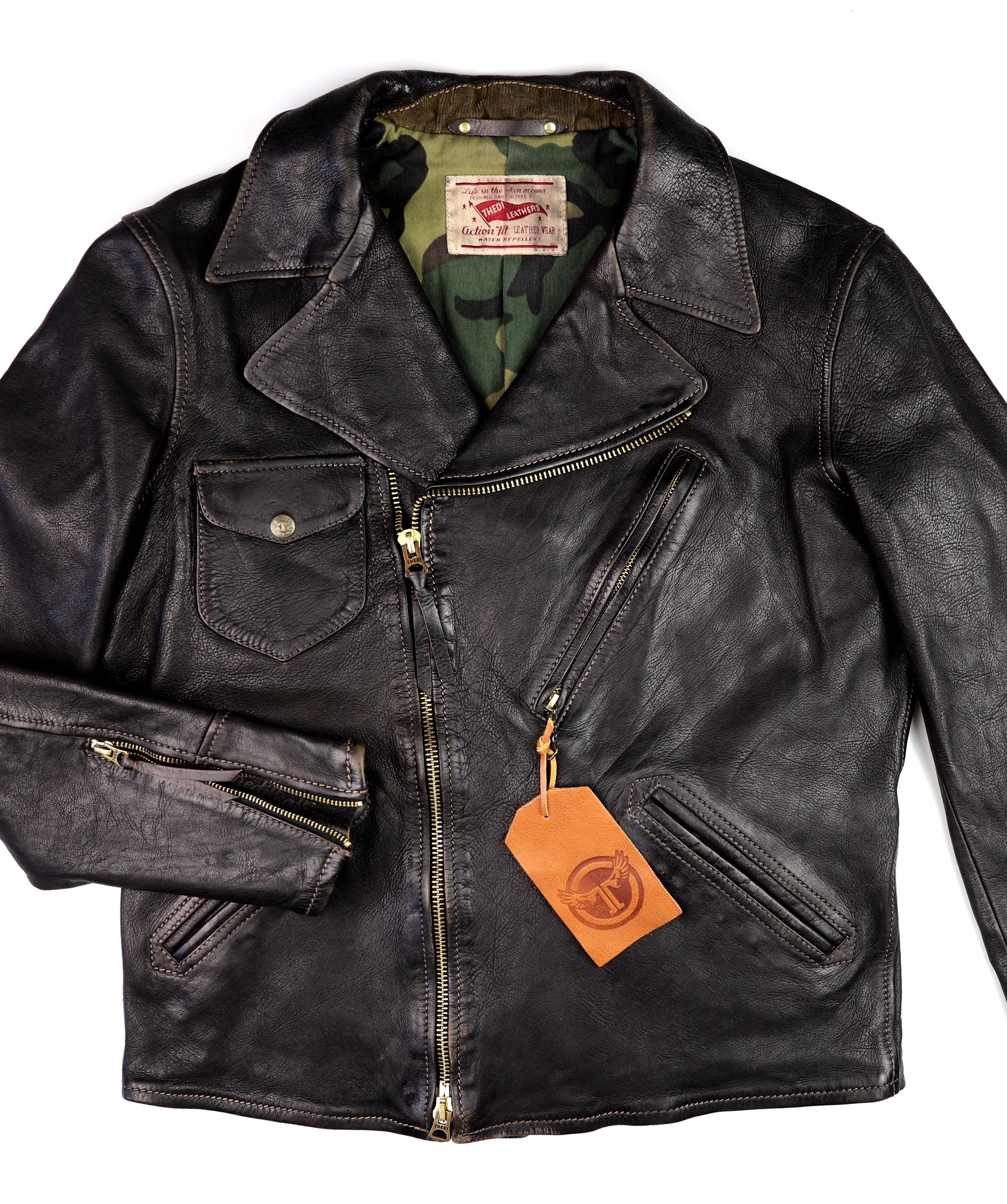Thedi Evander Crosszip Half Belt, size Large, Black Teacore Bruciato Horsehide