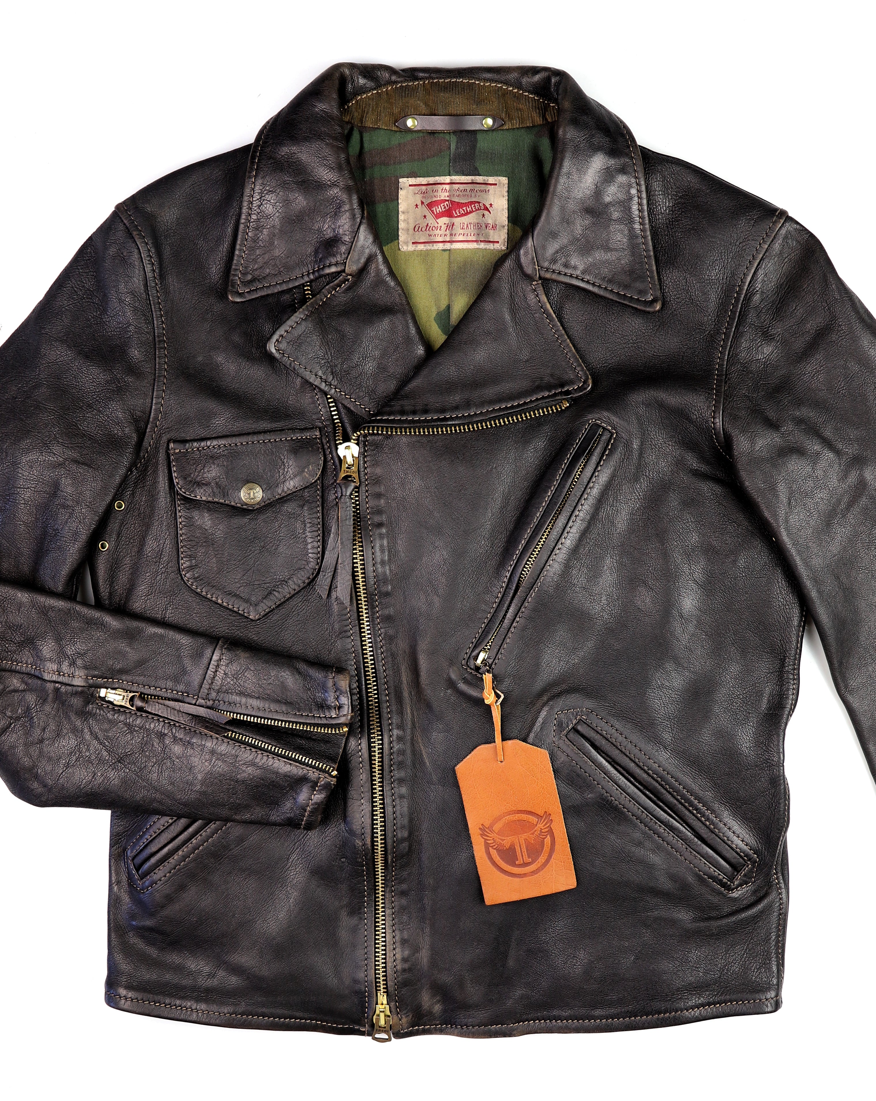 Thedi Evander Crosszip Half Belt, size Medium, Black Teacore Bruciato Horsehide