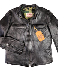 Thedi Phenix Cafe Racer Jacket, size Large, Black Teacore Bruciato Horsehide