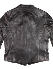 Thedi Phenix Cafe Racer Jacket, size Medium, Black Teacore Bruciato Horsehide